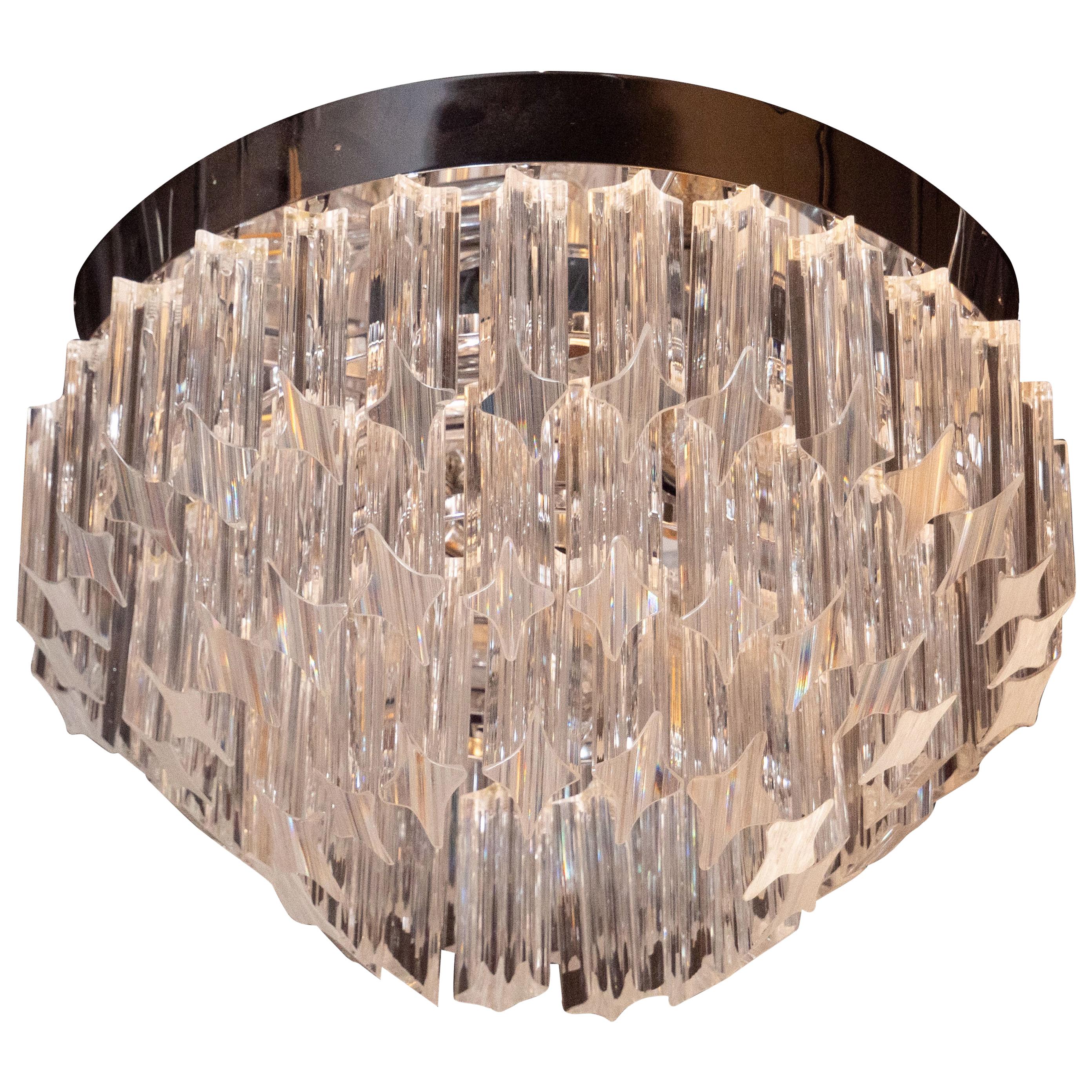 Mid-Century Modern Italian Camer Flush Mount Chandelier with Chrome Fittings