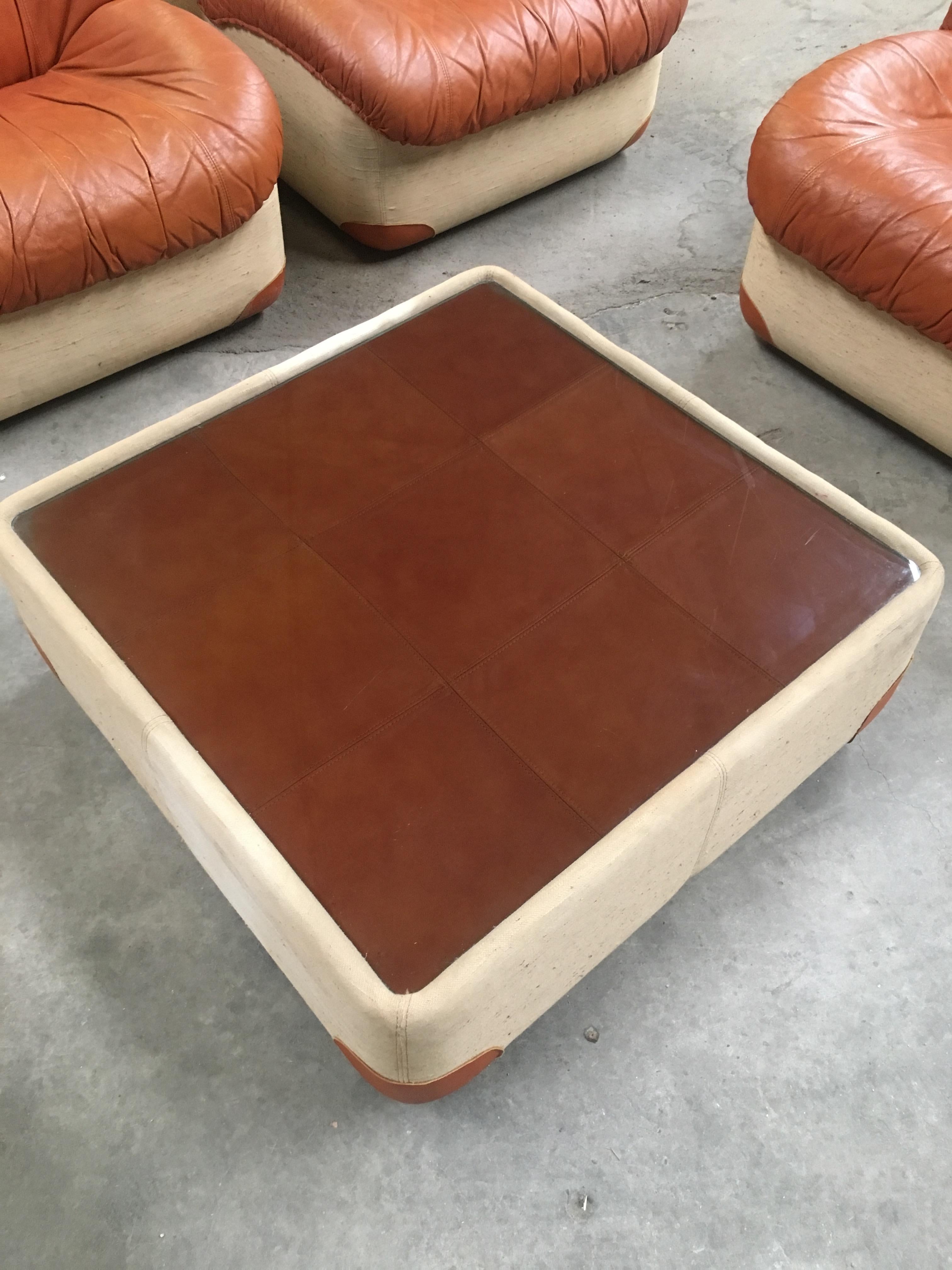 Mid-Century Modern Italian Canvas and Leather Living Room Set from 1970s 14