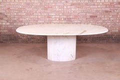 Mid-Century Modern Italian Carrara Marble Oval Pedestal Dining Table, 1970s