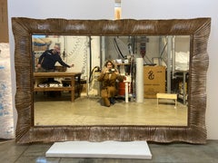 Mid-Century Modern Italian Carved Wood with Antiqued Silver Leaf Framed Mirror