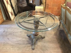 Mid-Century Modern Italian Cast Iron Industrial Table with Glass Top, 1950s