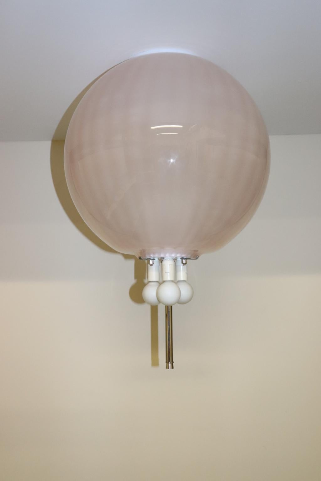 Mid-Century Modern Italian Ceiling Lamp Murano Rose Glass with Crystal Accent For Sale 4