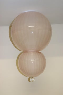 Mid-Century Modern Italian Ceiling Lamp Murano Rose Glass with Crystal Accent