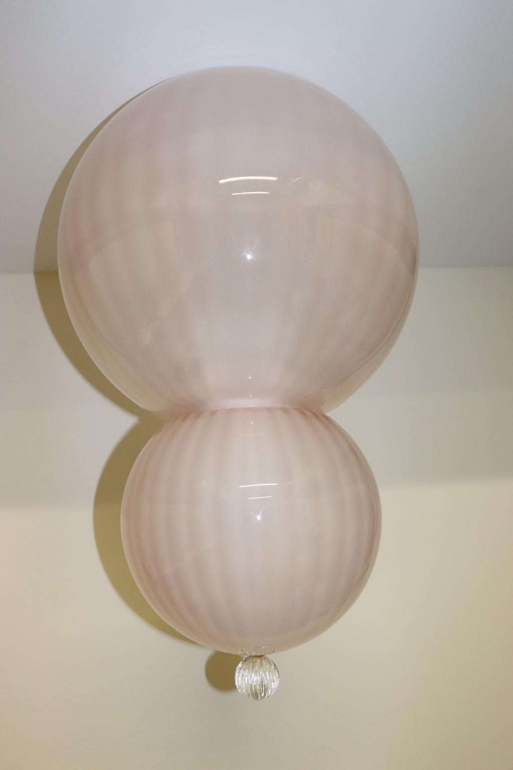 Late 20th Century Mid-Century Modern Italian Ceiling Lamp Murano Rose Glass with Crystal Accent For Sale
