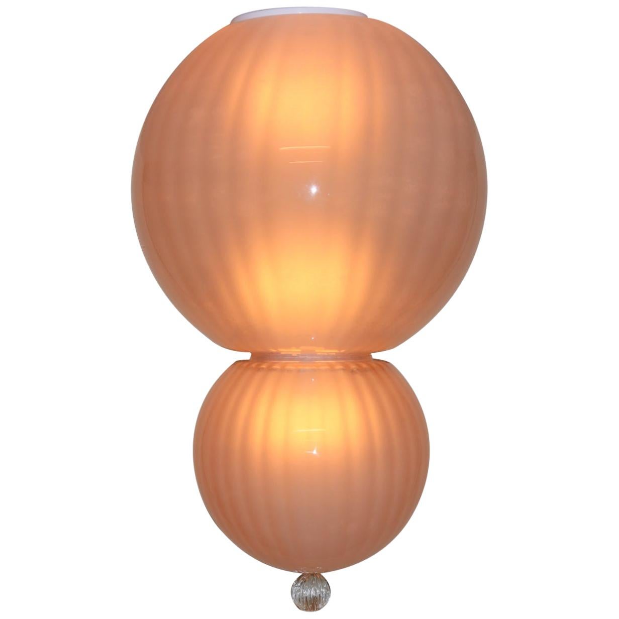 Mid-Century Modern Italian Ceiling Lamp Murano Rose Glass with Crystal Accent For Sale