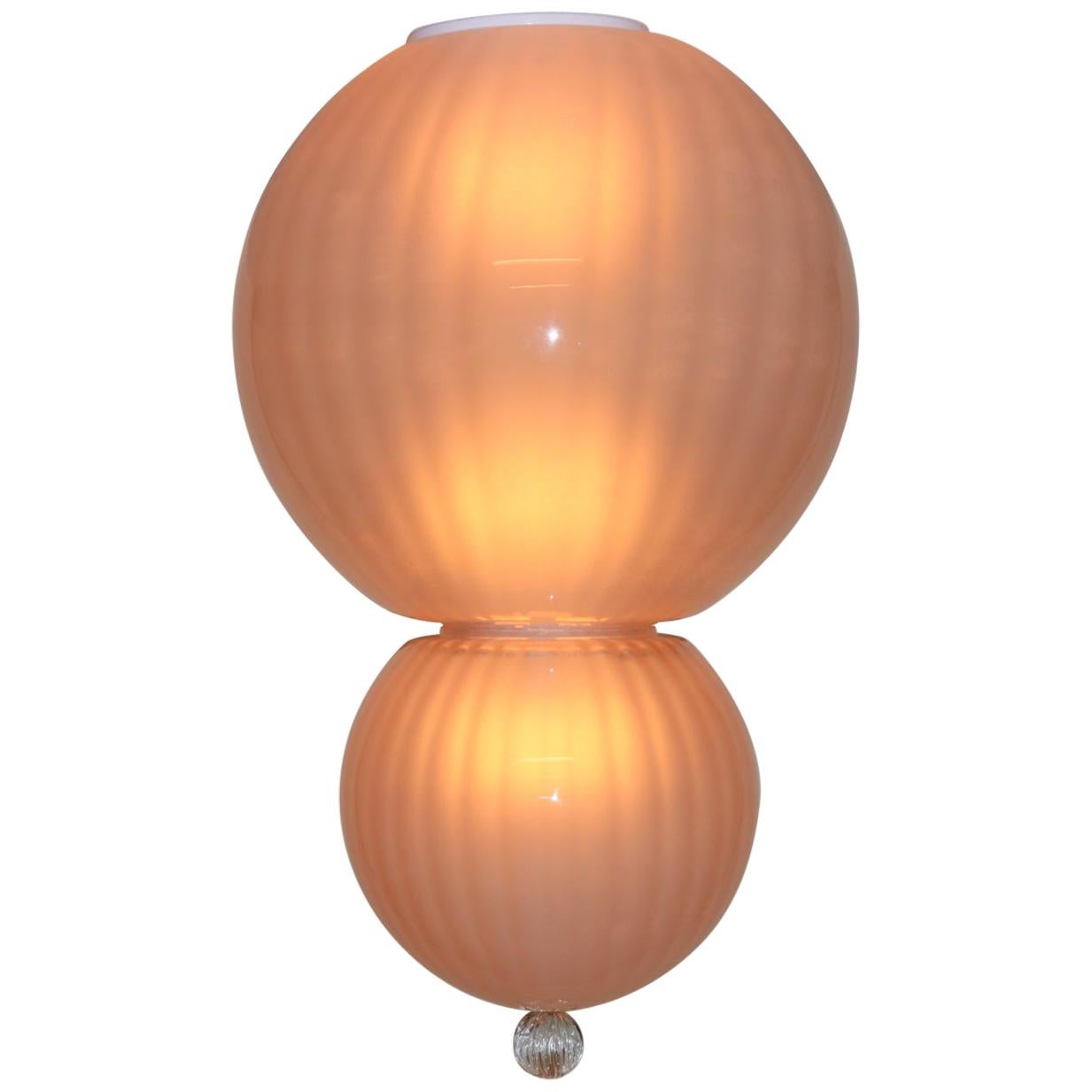 Mid-Century Modern Italian Ceiling Lamp Murano Rose Glass with Crystal Accent im Angebot