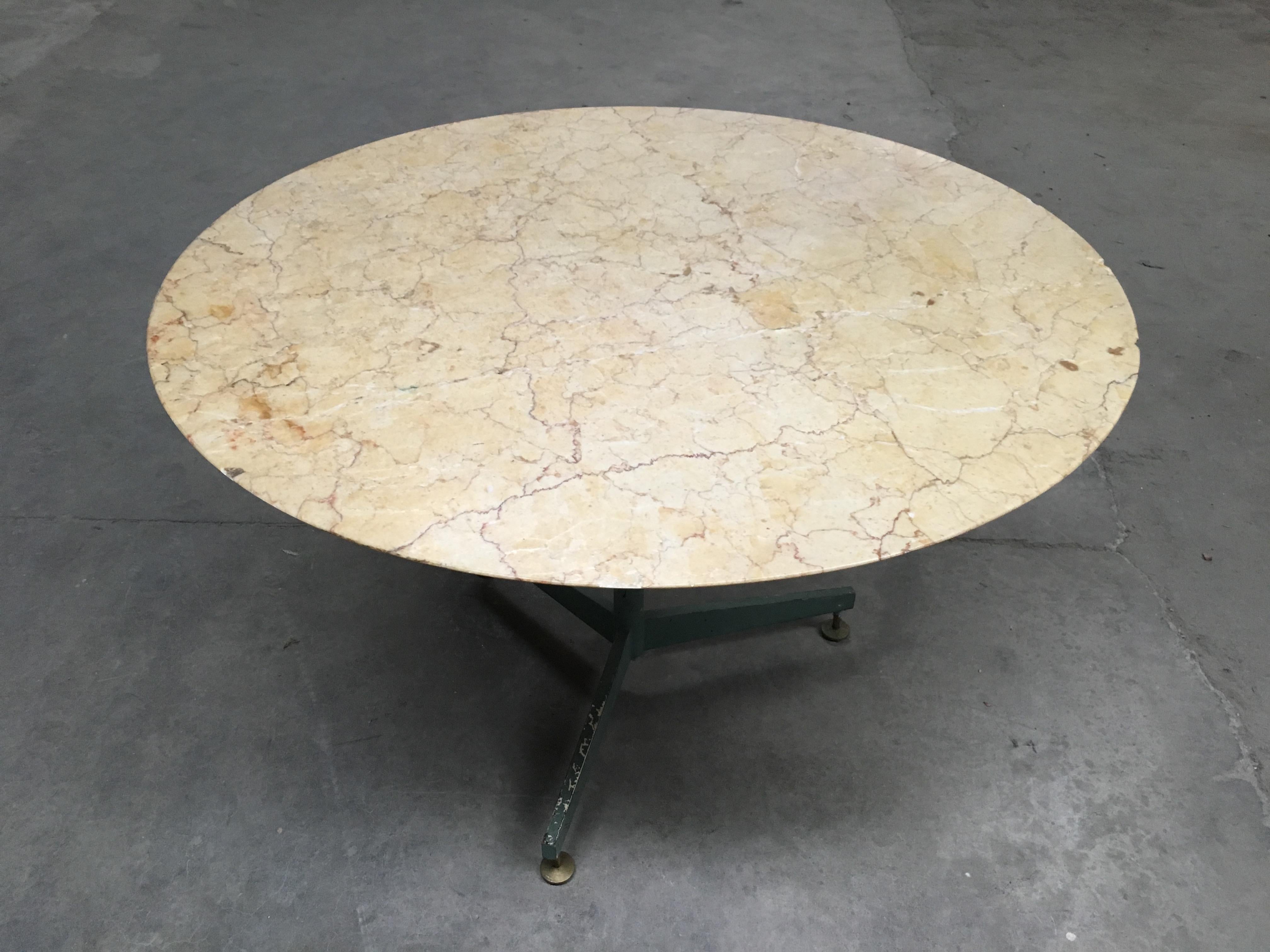 Mid-Century Modern Italian Center or Dining Marble Table with Green Iron Base 1