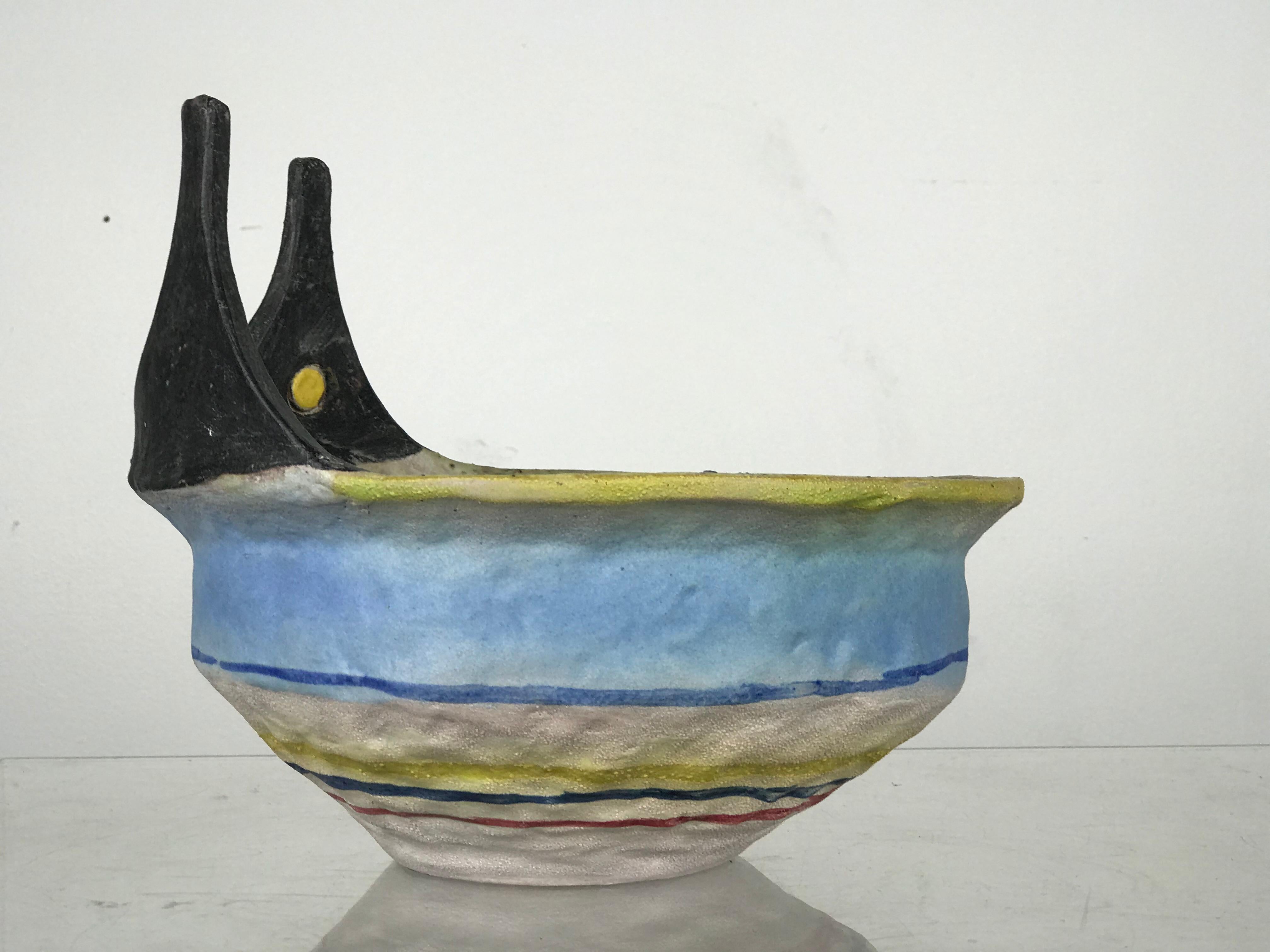 Italian Modern Whimsical Ceramic Bowl by Gli Etruschi In Good Condition For Sale In Framingham, MA