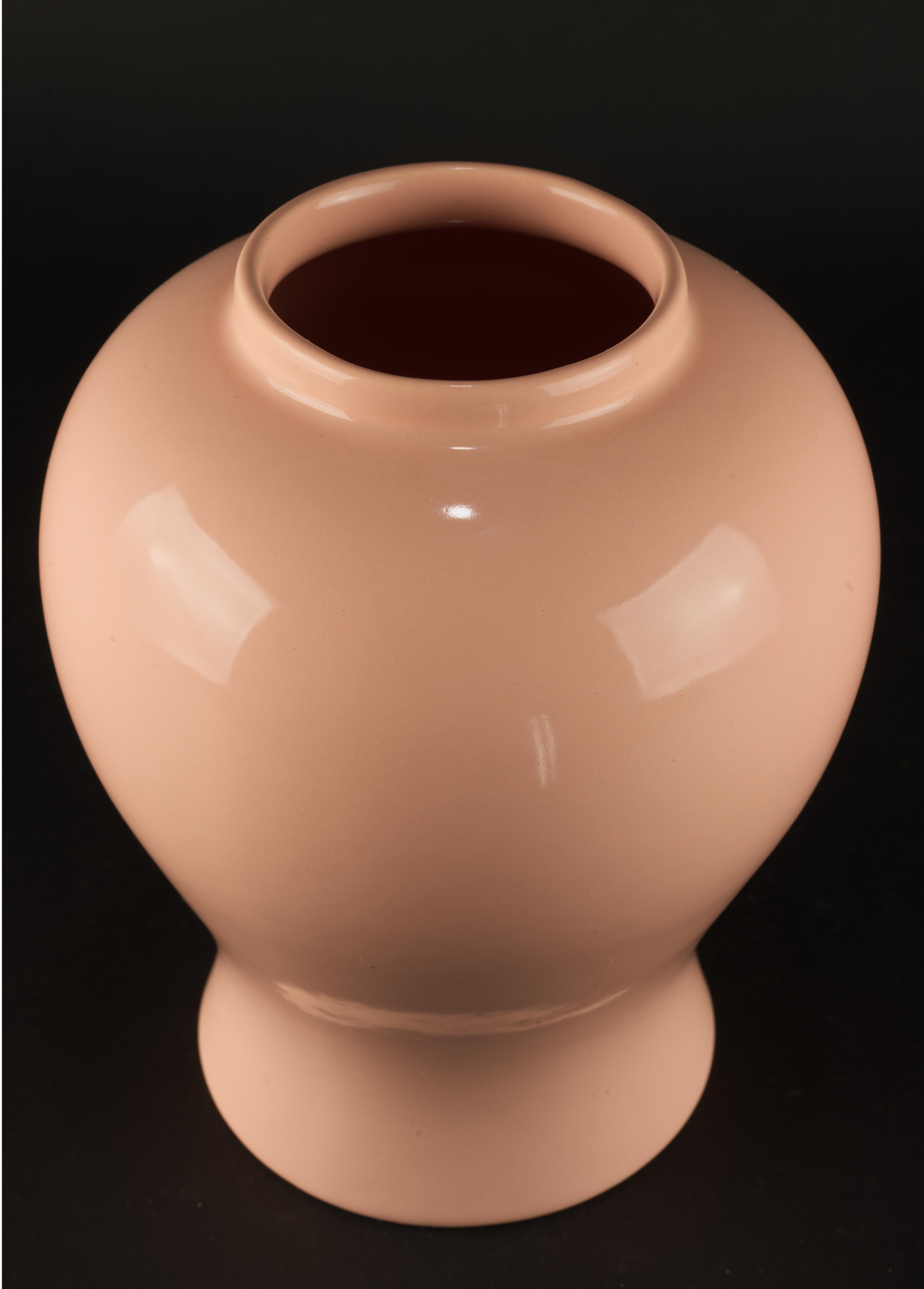 20th Century Mid-Century Modern Italian Ceramic Coral Pink Vase Vintage  For Sale