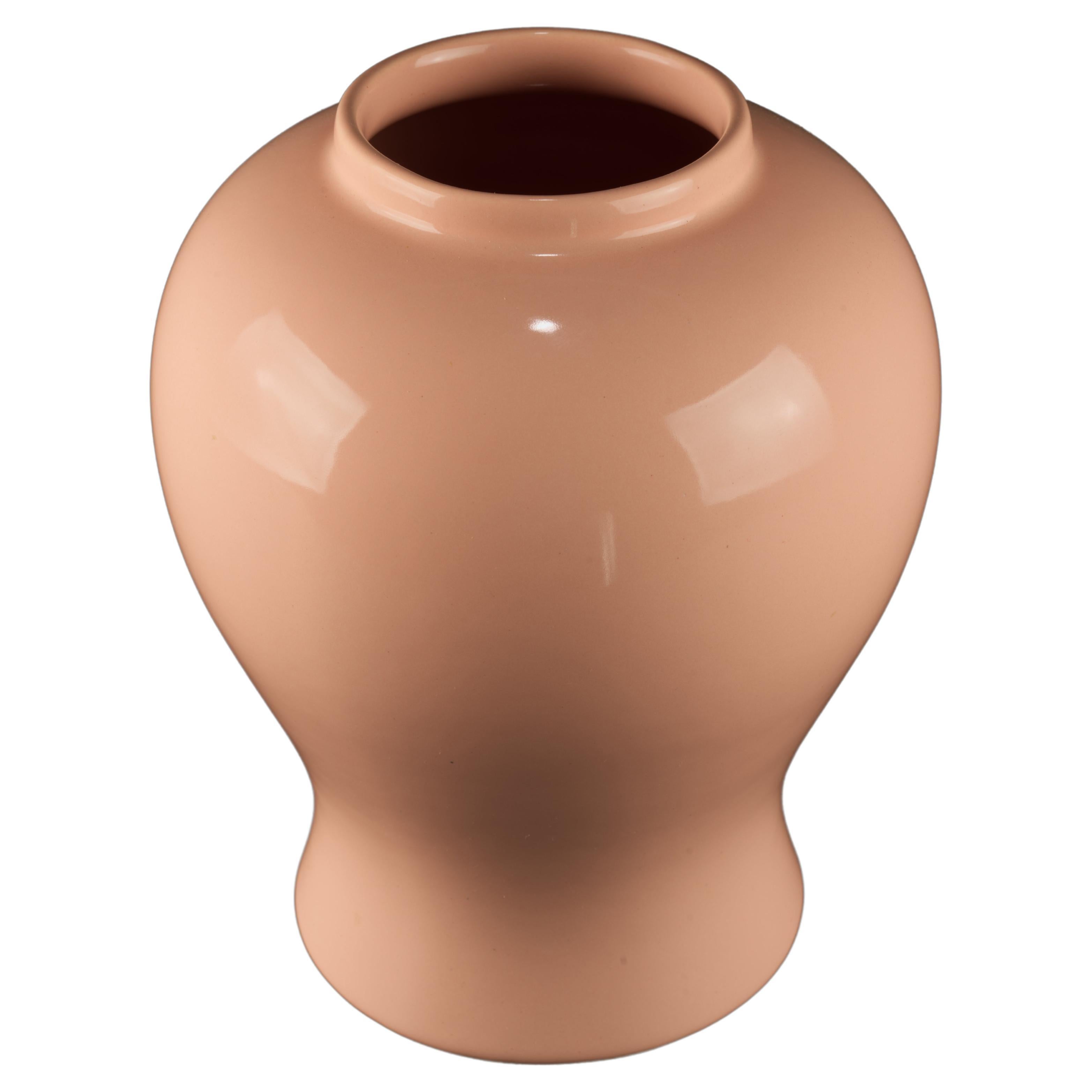 Mid-Century Modern Italian Ceramic Coral Pink Vase Vintage  For Sale