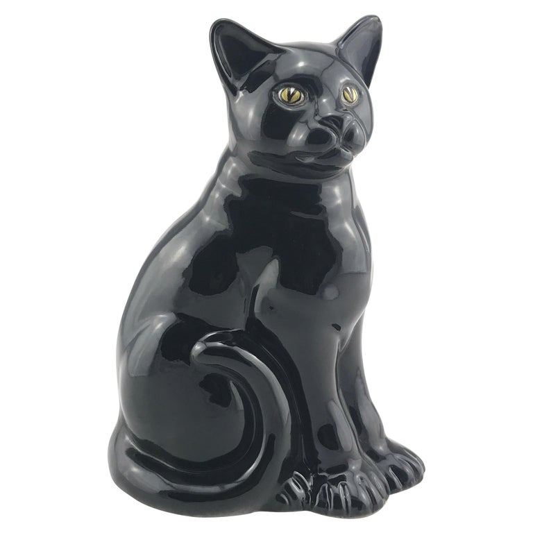 Mid-Century Modern Italian Ceramic Decorative Black Cat, 1960s