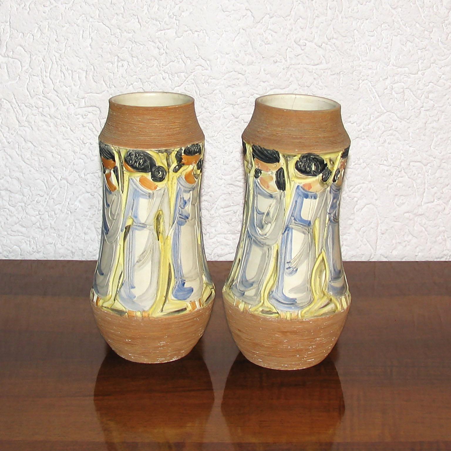 Mid-Century moderno Coppia di vasi in ceramica italiana della metà del secolo scorso di Fratelli Fanciullacci in vendita