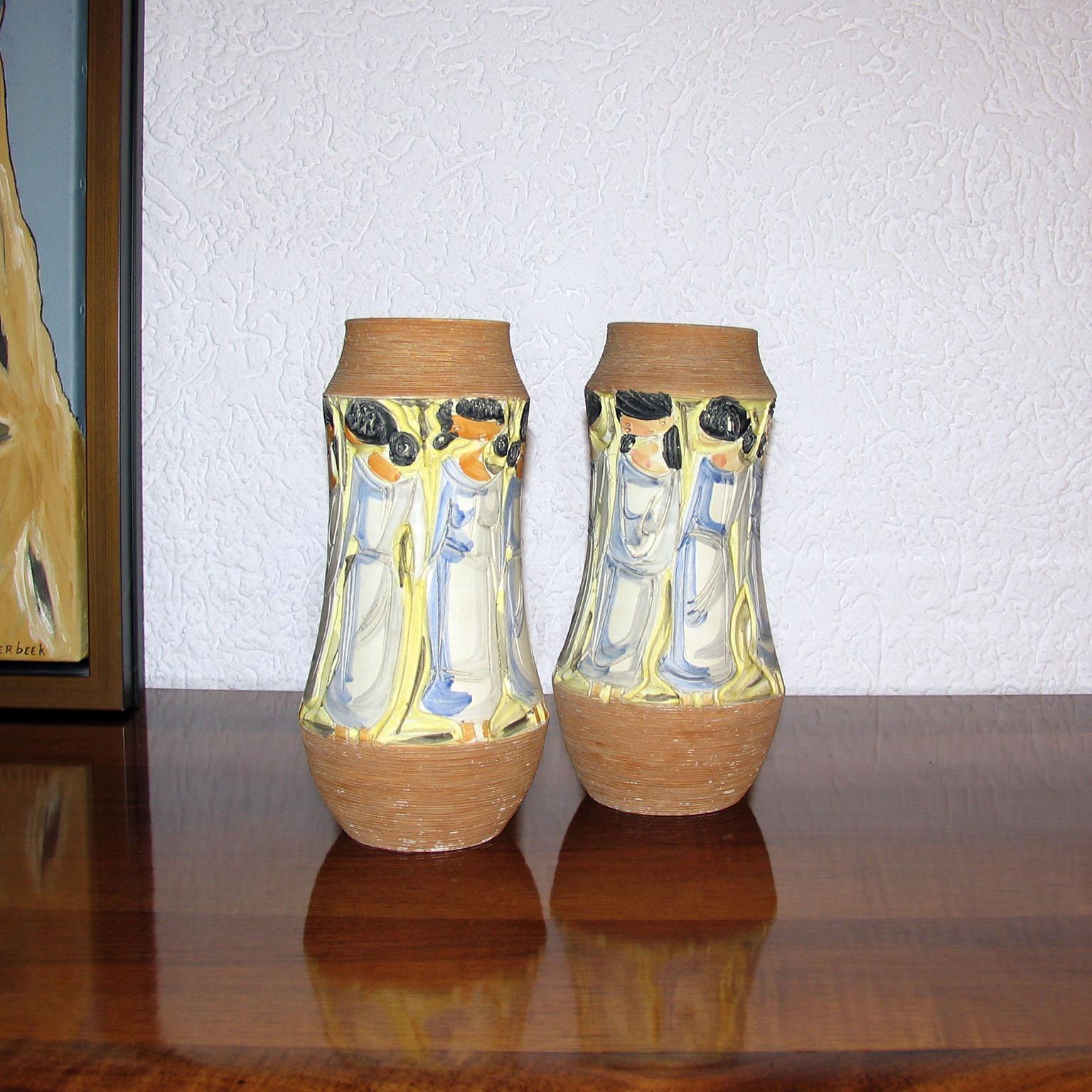 Modernes italienisches Keramikvasenpaar aus der Jahrhundertmitte von Fratelli Fanciullacci (Italienisch) im Angebot