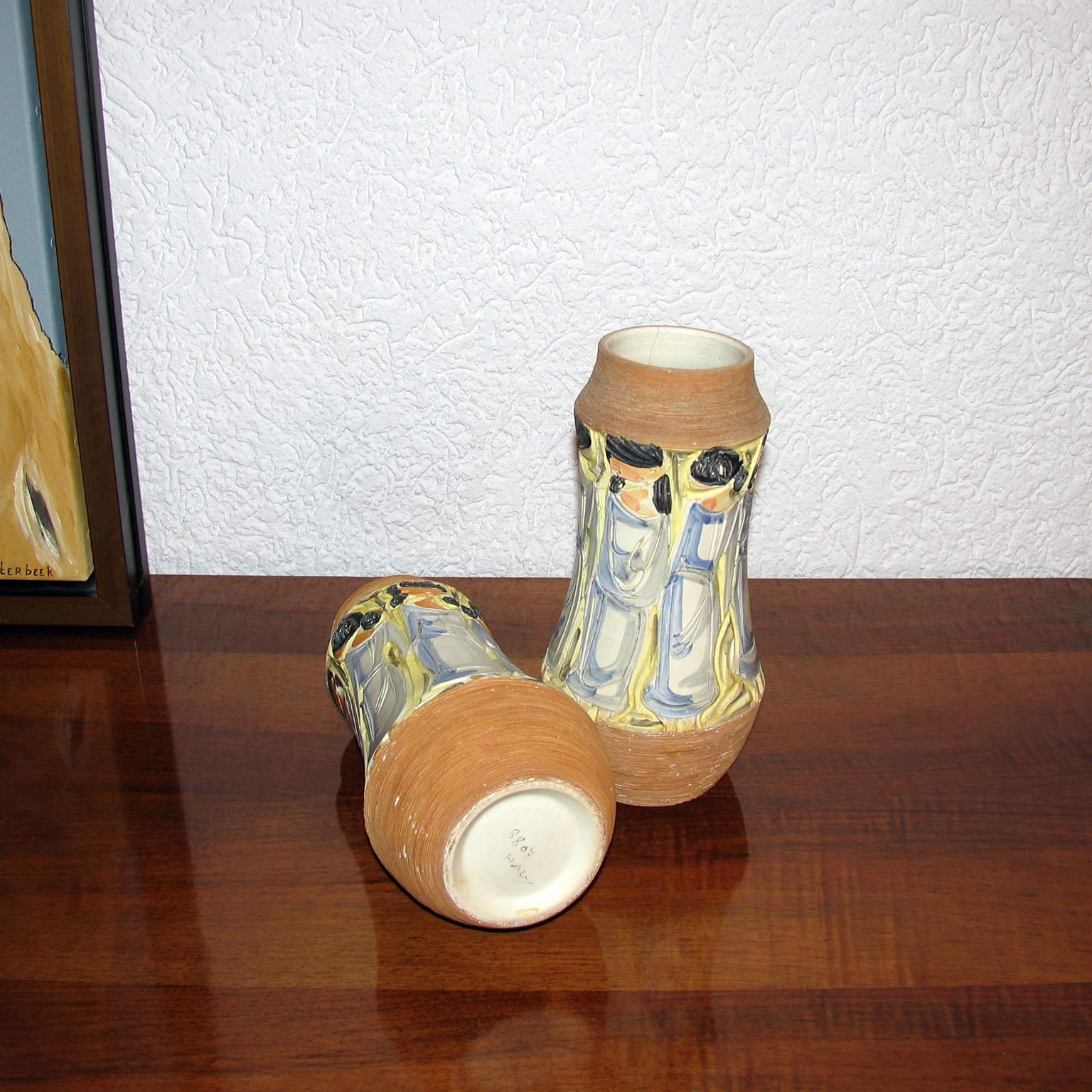Mid-20th Century Mid-Century Modern Italian Ceramic Pair of Vases by Fratelli Fanciullacci For Sale