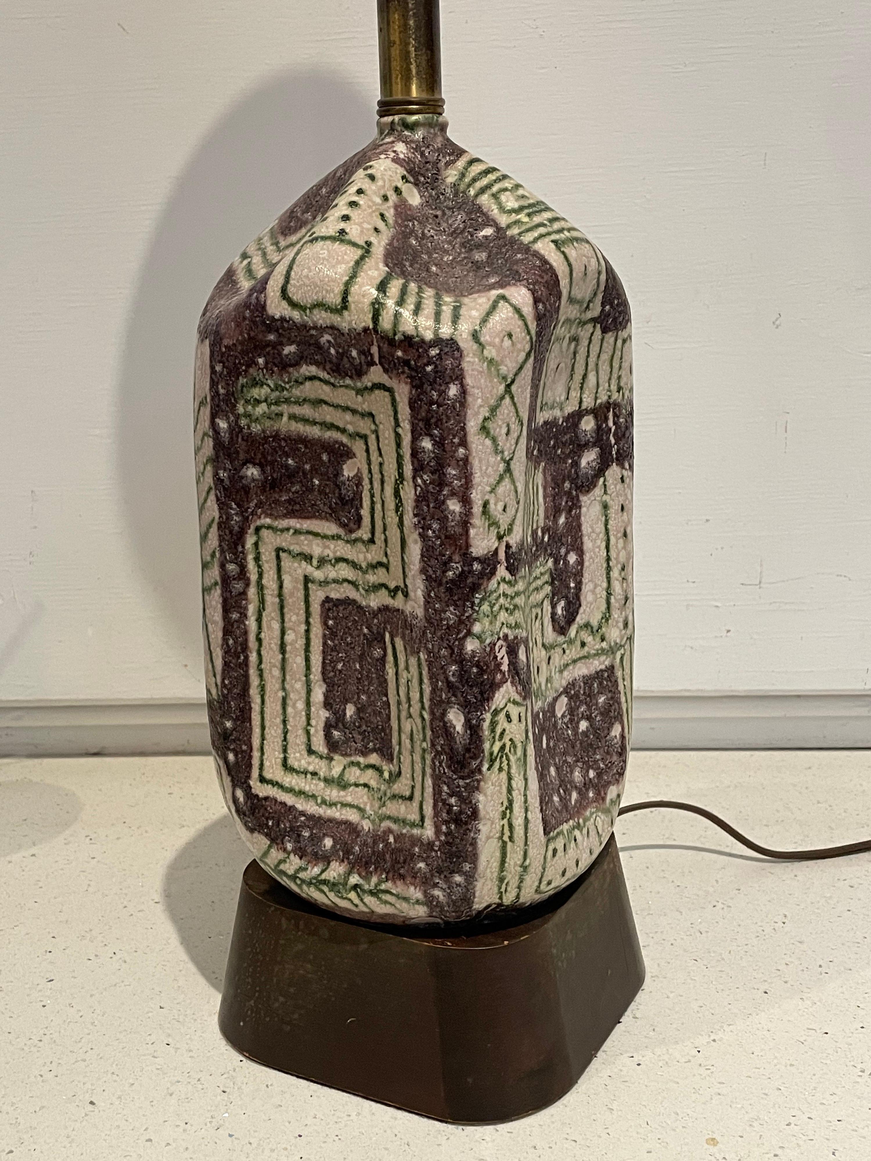 Mid-Century Modern Italian Ceramic Rare Lamp Signed with Donkey Mark by Gambone In Good Condition In San Diego, CA