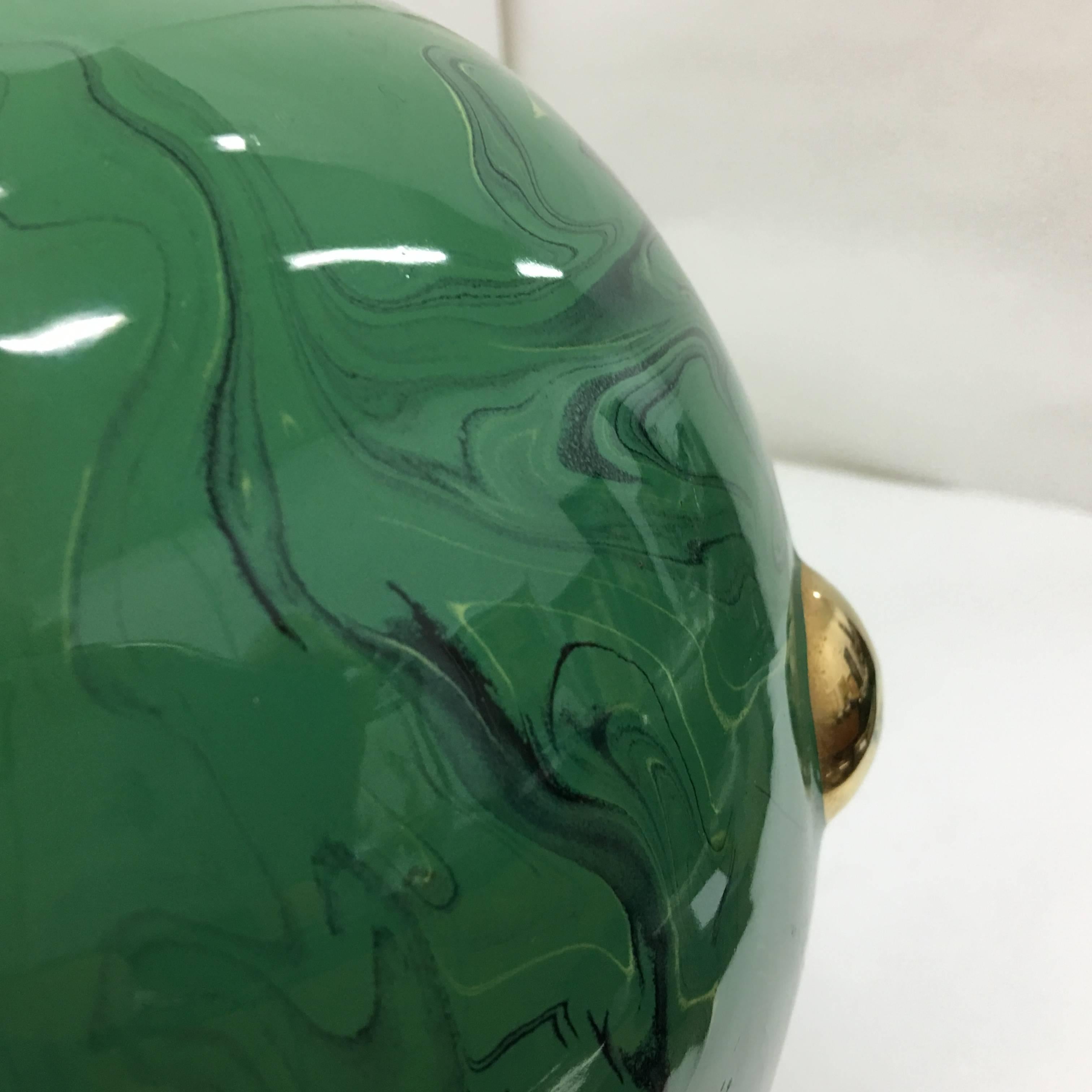 20th Century Batignani Mid-Century Modern Italian Green Ceramic Round Vase circa 1950