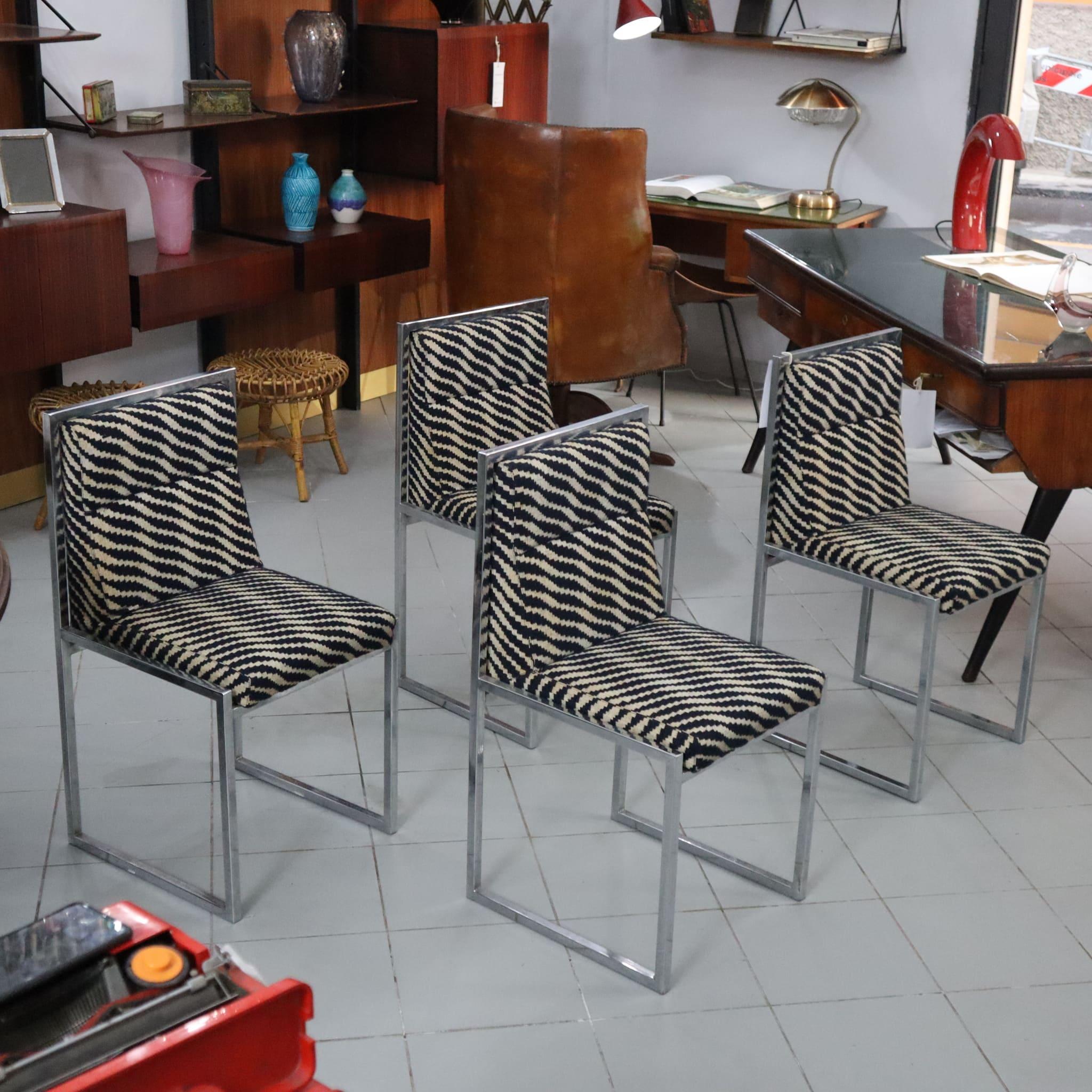 Metal Mid-century modern italian Chairs by Nanda Vigo for Driade 1972, set of four For Sale
