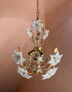Mid Century Modern Italian Chandelier 1980s Murano Glass Floral Design