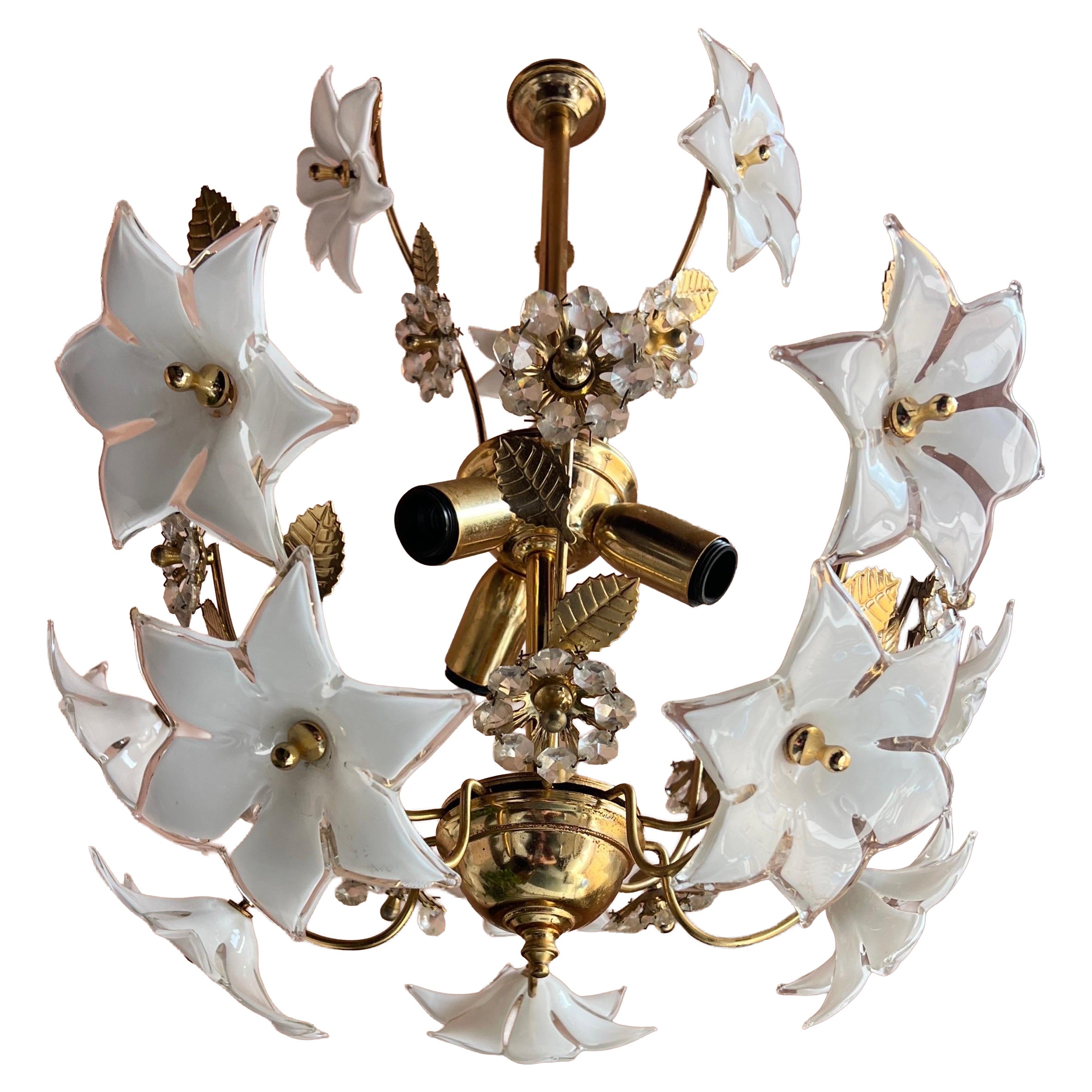 Mid Century Modern Italian Chandelier 1980s Murano Glass Floral Design For Sale