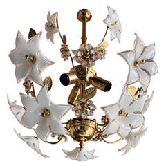 Mid Century Modern Italian Chandelier 1980s Murano Glass Floral Design