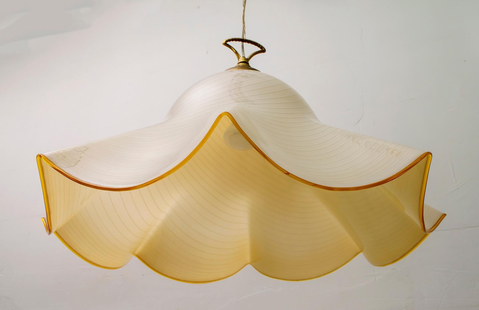 Late 20th Century Mid-Century Modern Italian Chandelier Handkerchief Murano Glass Incamiciato