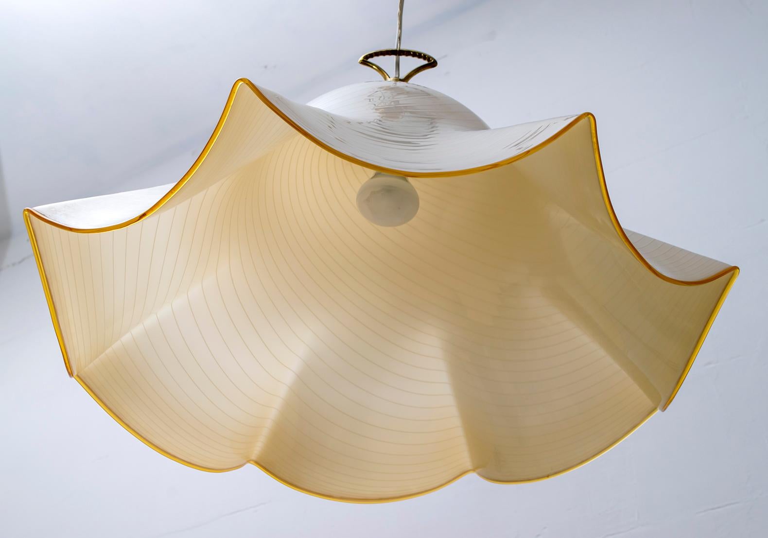 Brass Mid-Century Modern Italian Chandelier Handkerchief Murano Glass Incamiciato