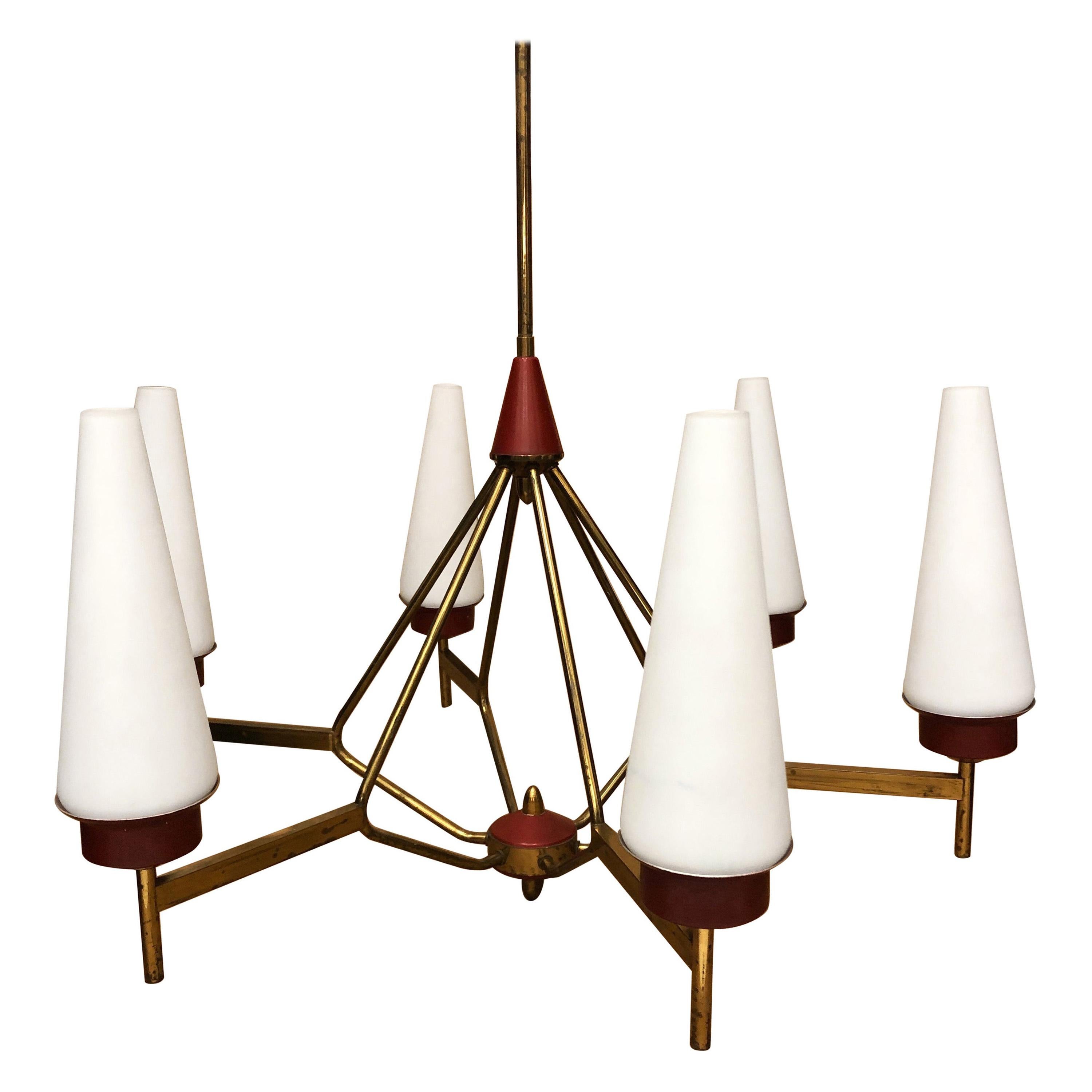 Mid-Century Modern Italian Chandelier in the Style of Stilnovo, circa 1950