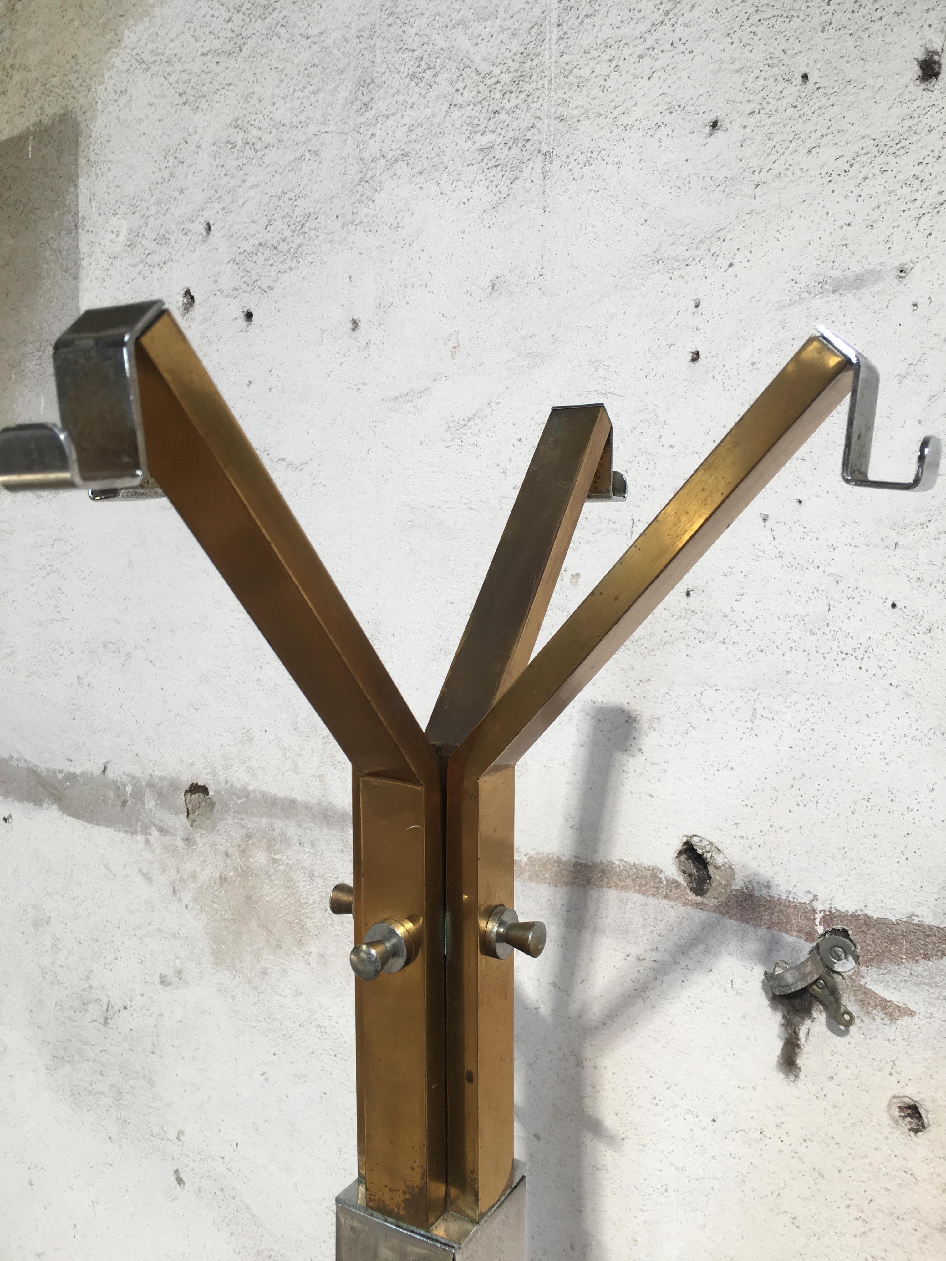 Mid-Century Modern Italian Chrome and Brass Coat and Umbrella Free Standing Rack 2