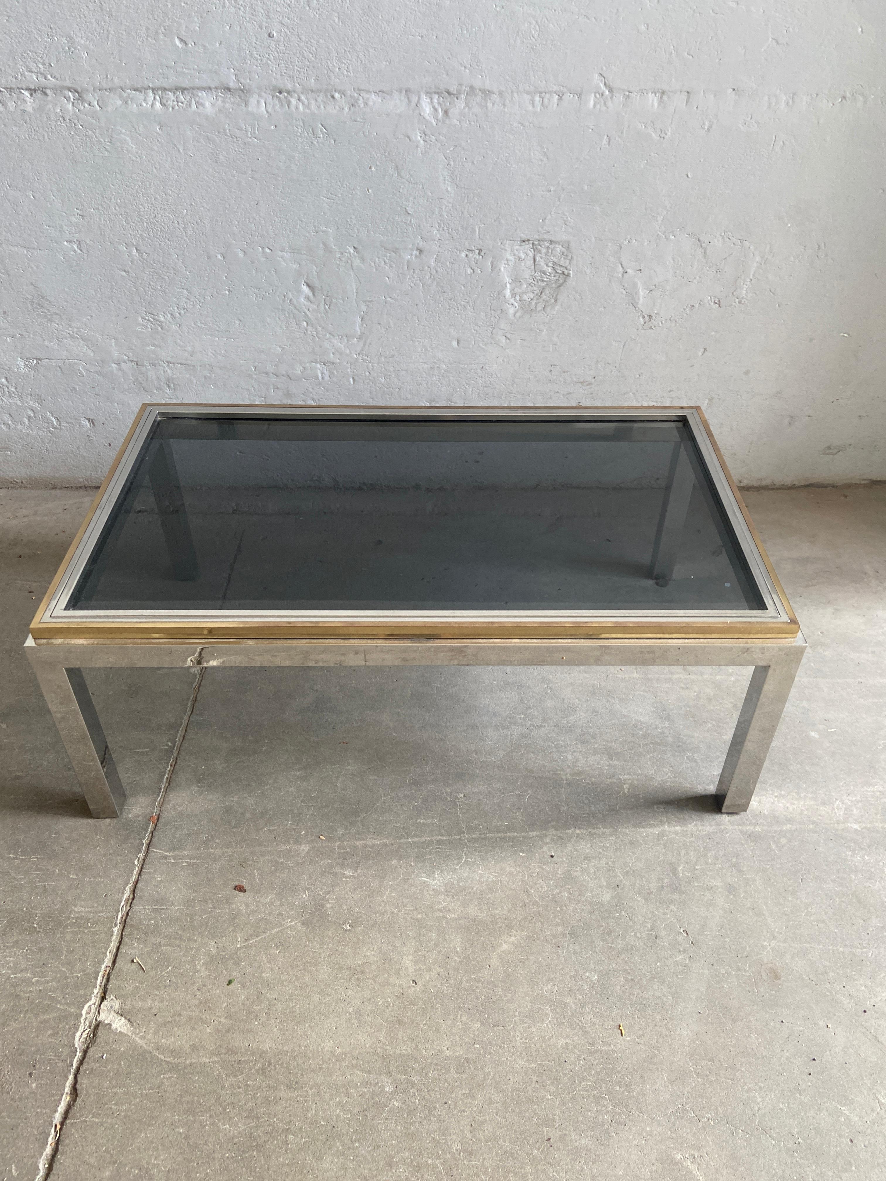 Mid-Century Modern Italian Chrome and Brass Coffee Table by Romeo Rega, 1970s For Sale 1