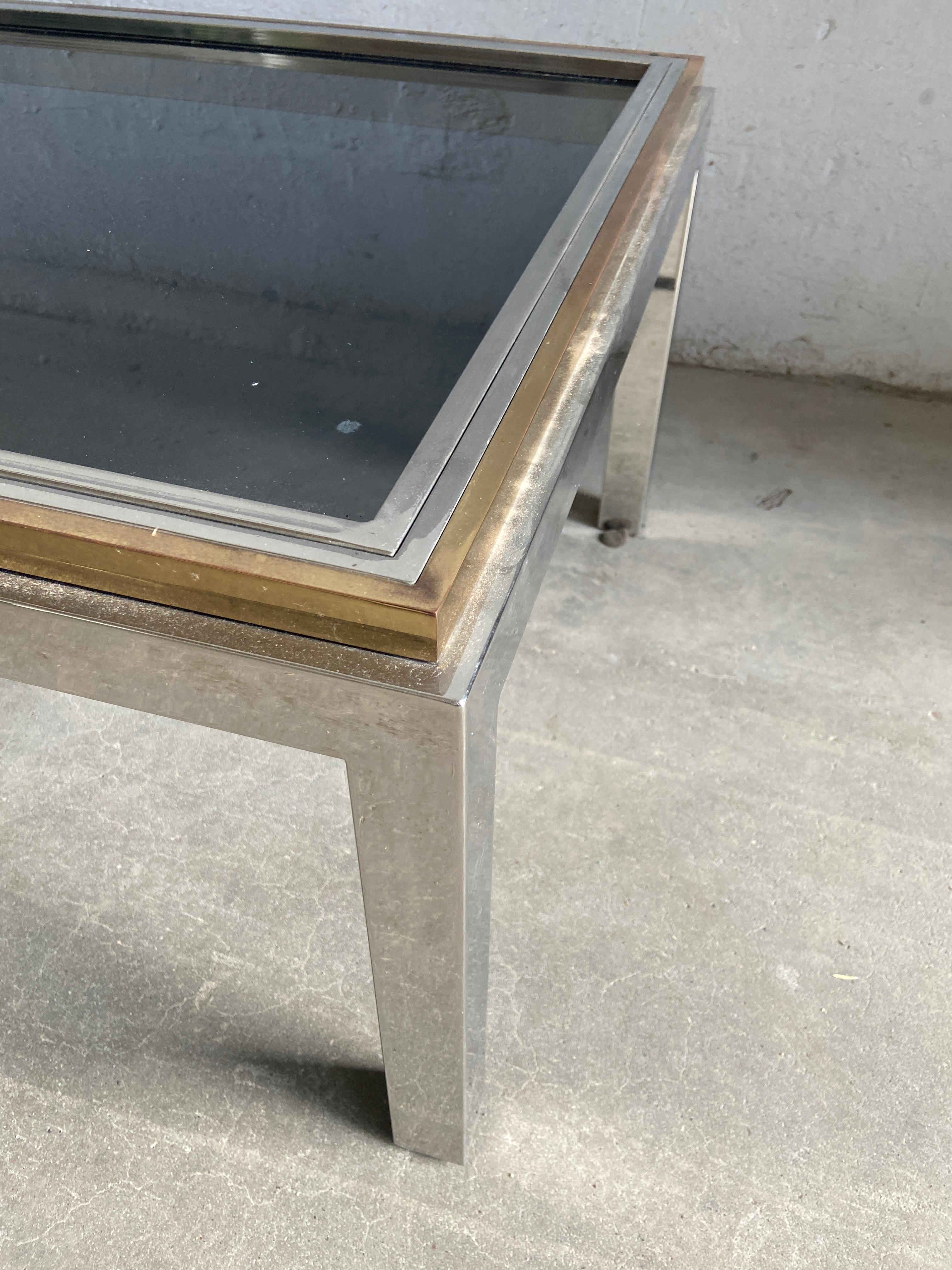 Table basse italienne en chrome et laiton de style mi-siècle moderne de Romeo Rega, 1970 en vente 1