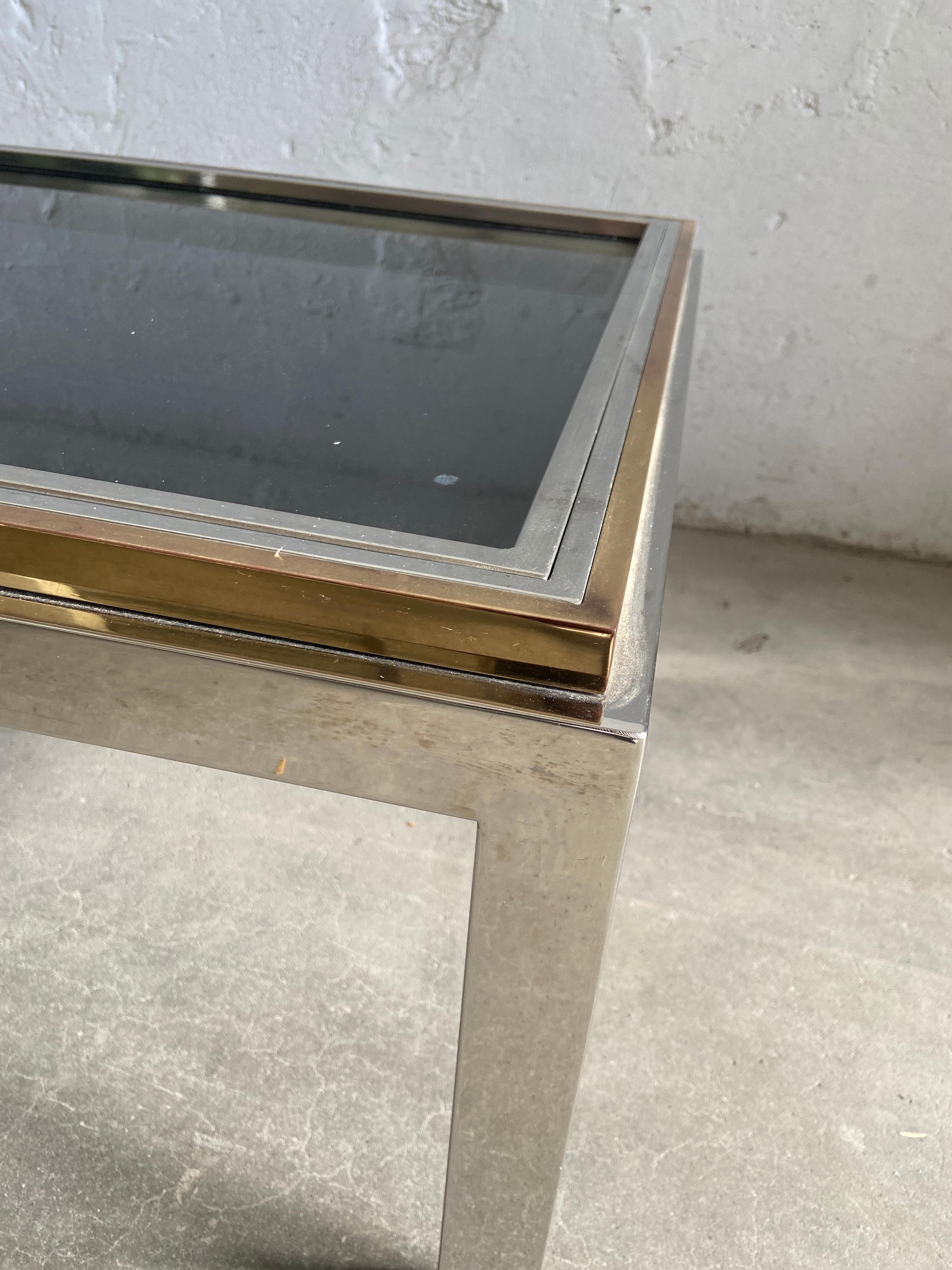 Table basse italienne en chrome et laiton de style mi-siècle moderne de Romeo Rega, 1970 en vente 2