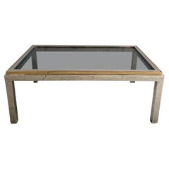 Mesa de centro italiana de mediados de siglo, cromada y latonada, Romeo Rega, años 70