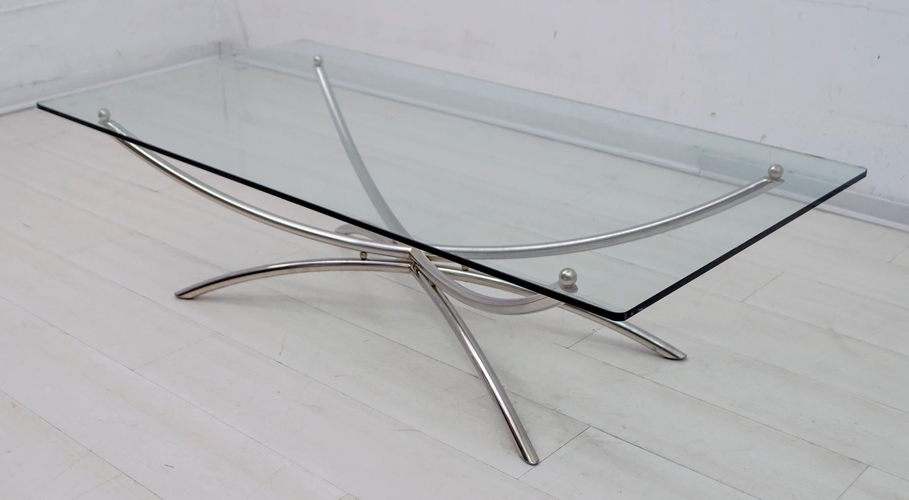 Mid-Century Modern Italian Chrome and Crystal Coffee Table, 1970s In Good Condition For Sale In Puglia, Puglia