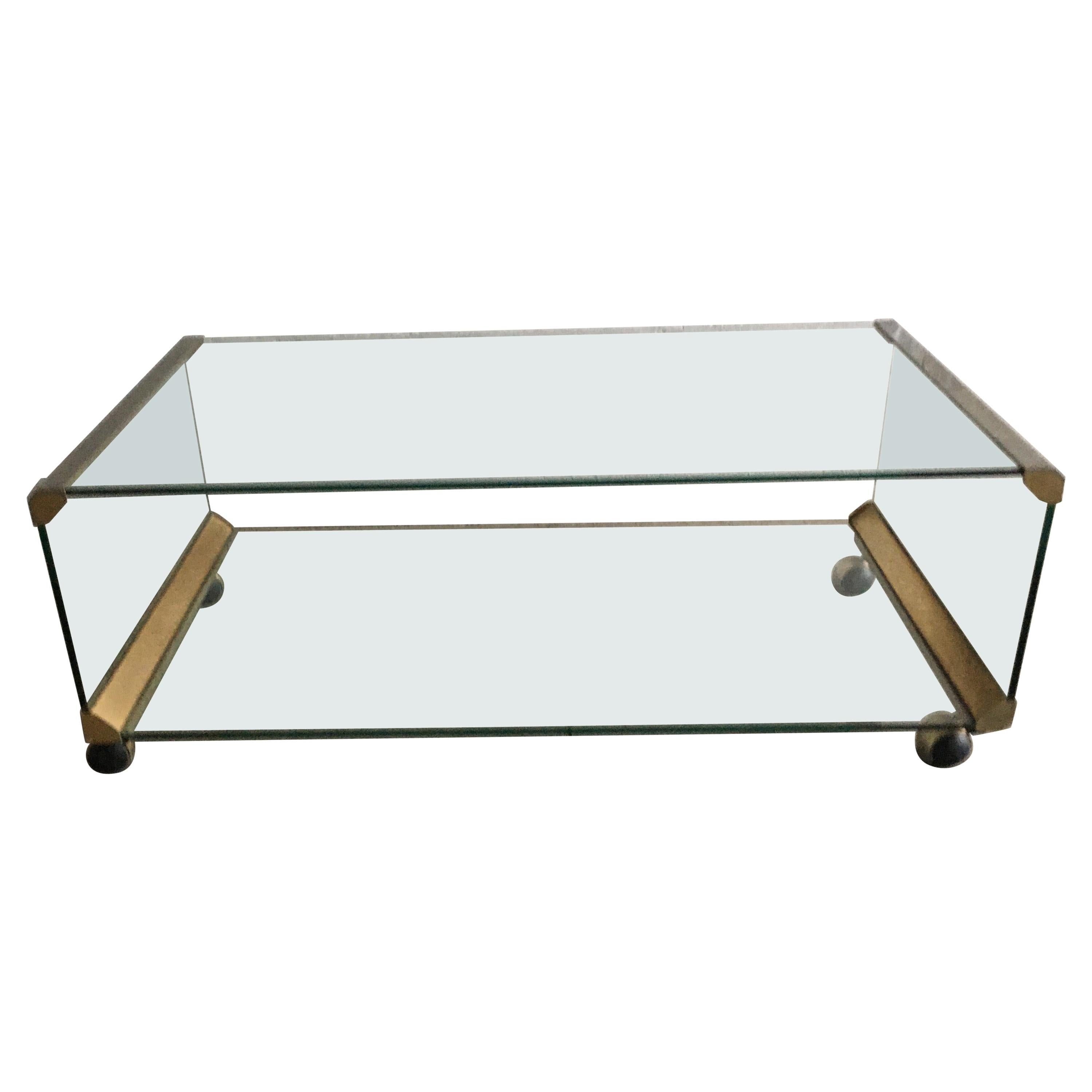 Mid-Century Modern Italian Chrome and Glass Coffee Table by Gallotti & Radice For Sale