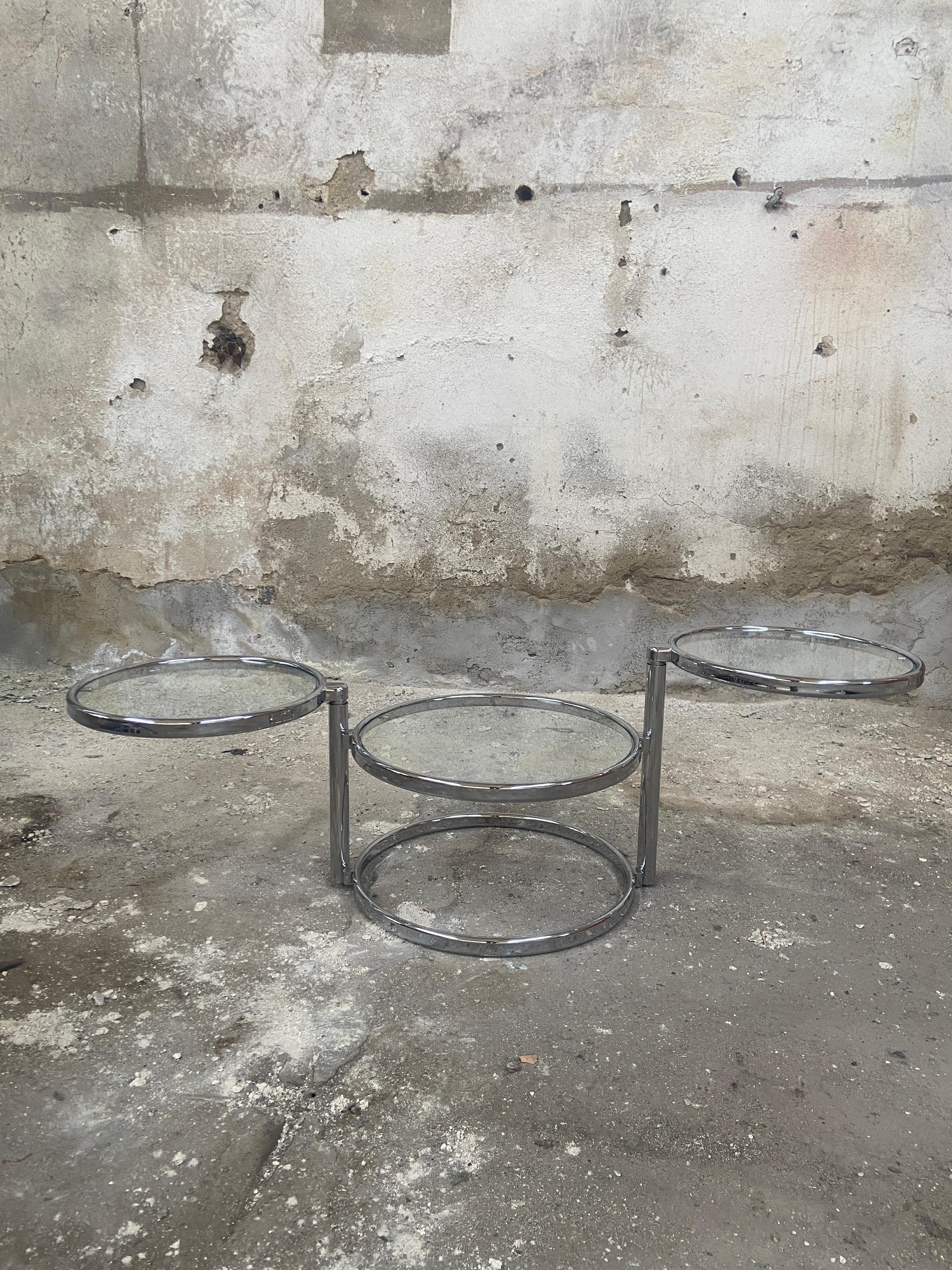 Mid-Century Modern Italian Chrome and Glass Side Table with Rotating Tops. For Sale 2