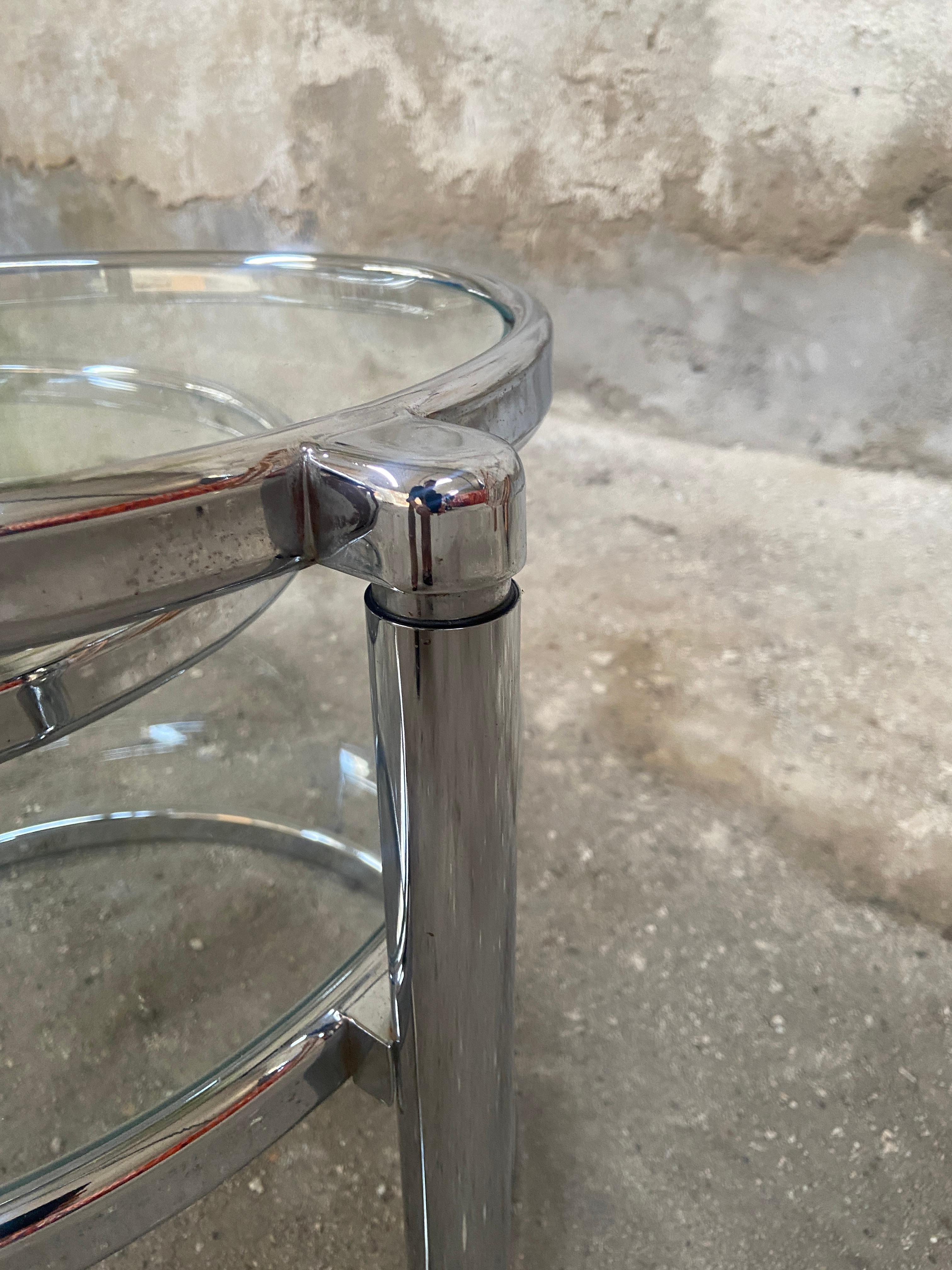 Mid-Century Modern Italian Chrome and Glass Side Table with Rotating Tops. For Sale 5