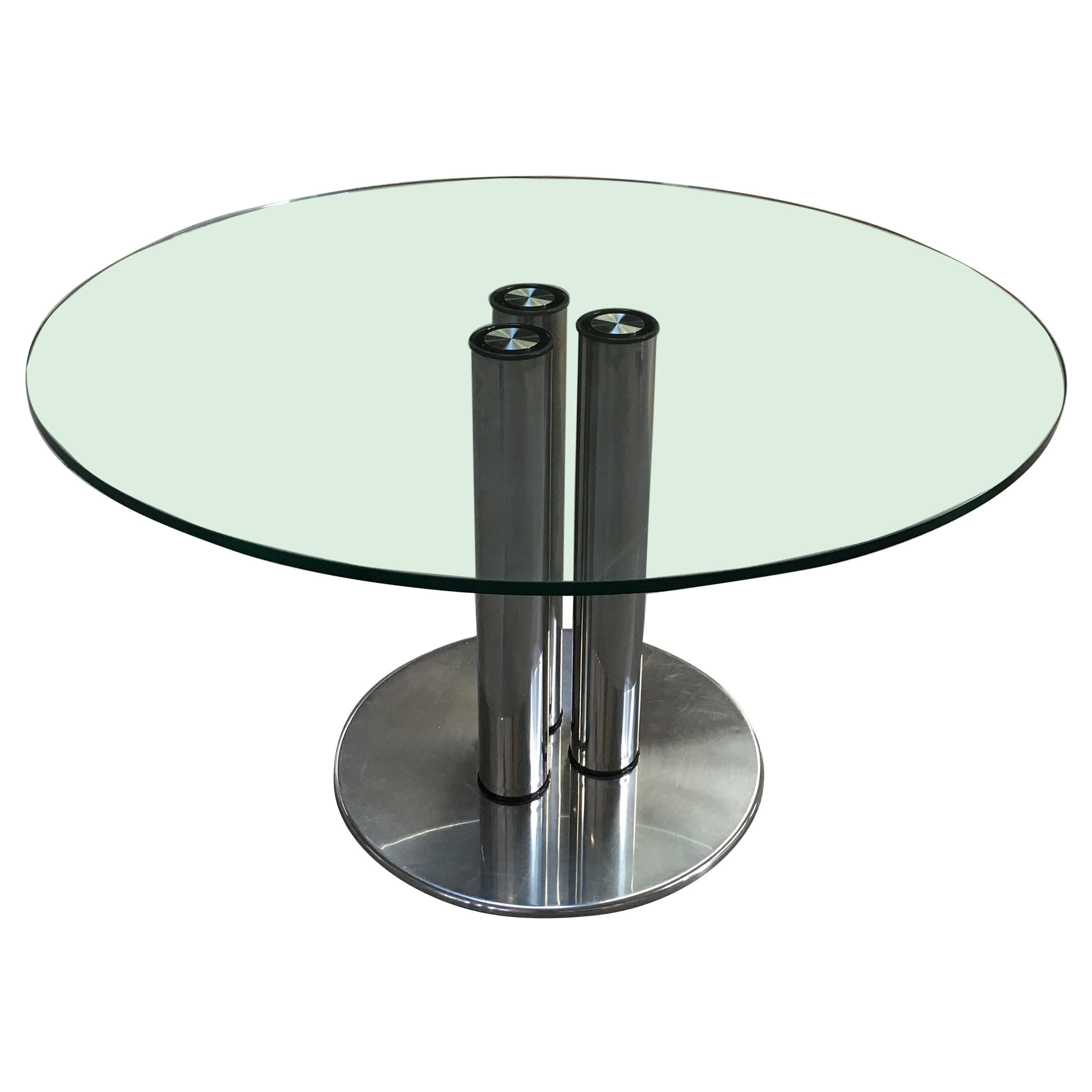 Italian Modern Chromed Steel and Glass Center Table, Theodore Waddell