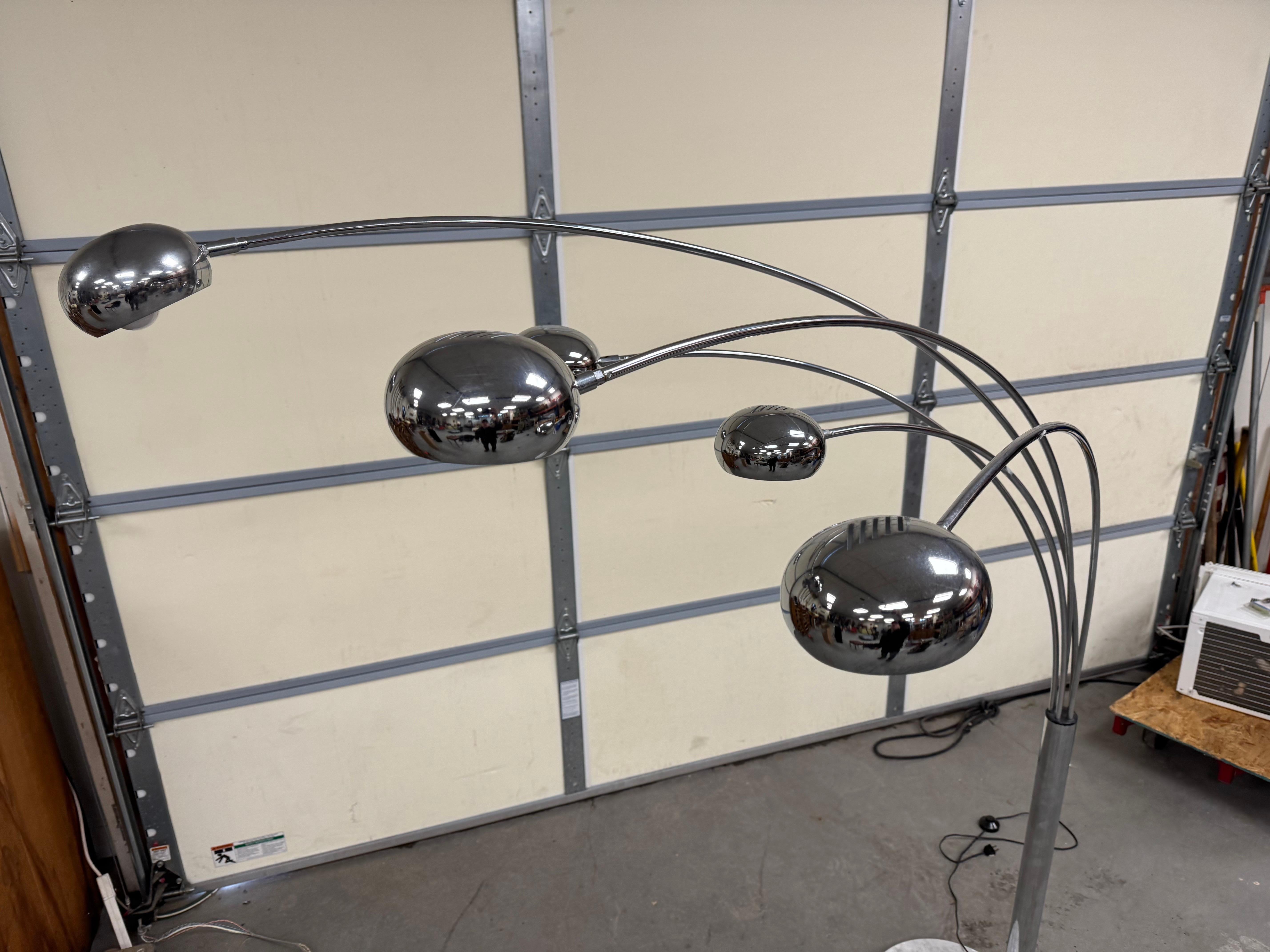 Mid-Century Modern Italian Chrome and Marble Guzzini Style 5 Arm Arc Floor Lamp 8