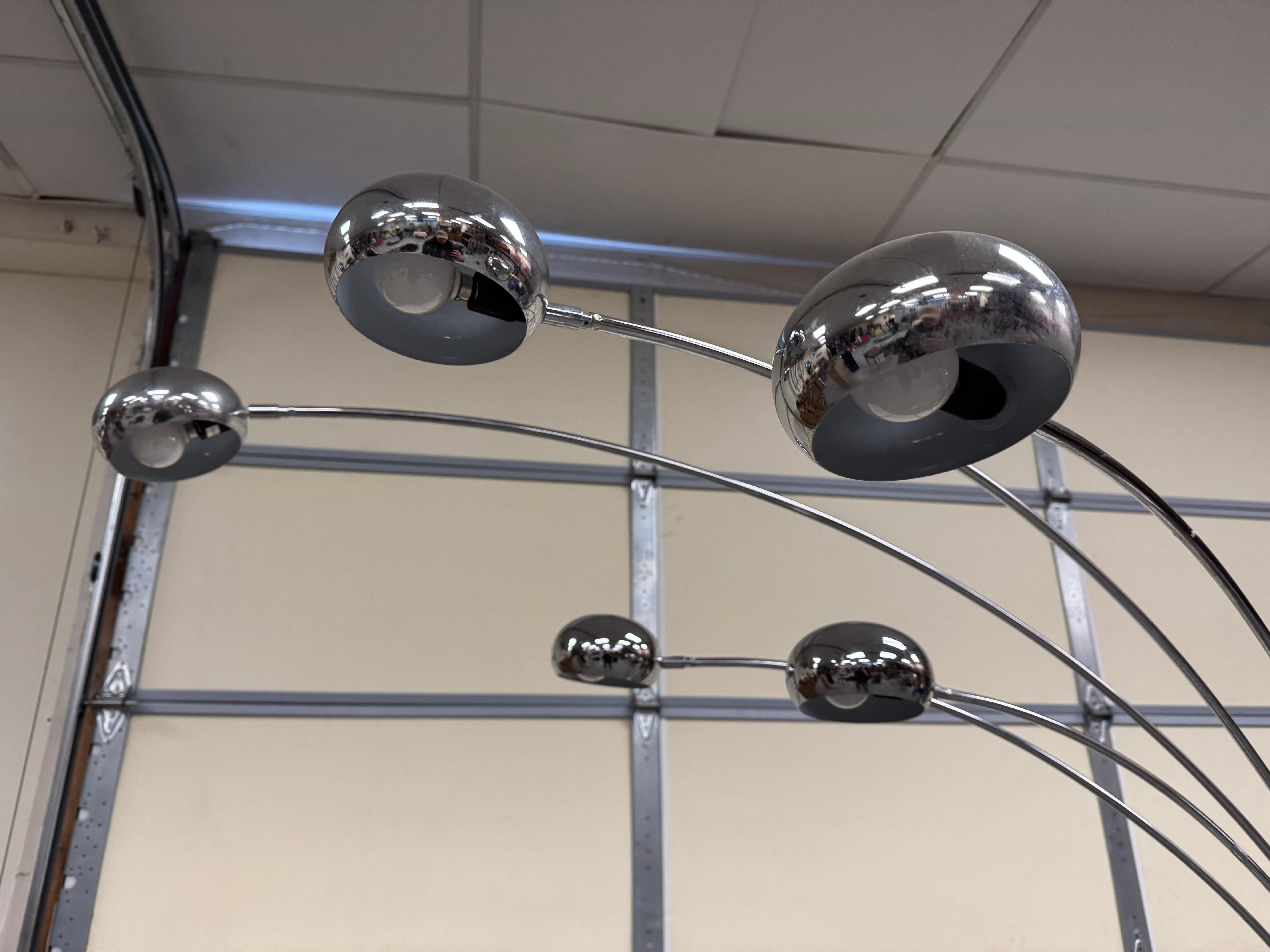 Mid-Century Modern Italian Chrome and Marble Guzzini Style 5 Arm Arc Floor Lamp 9