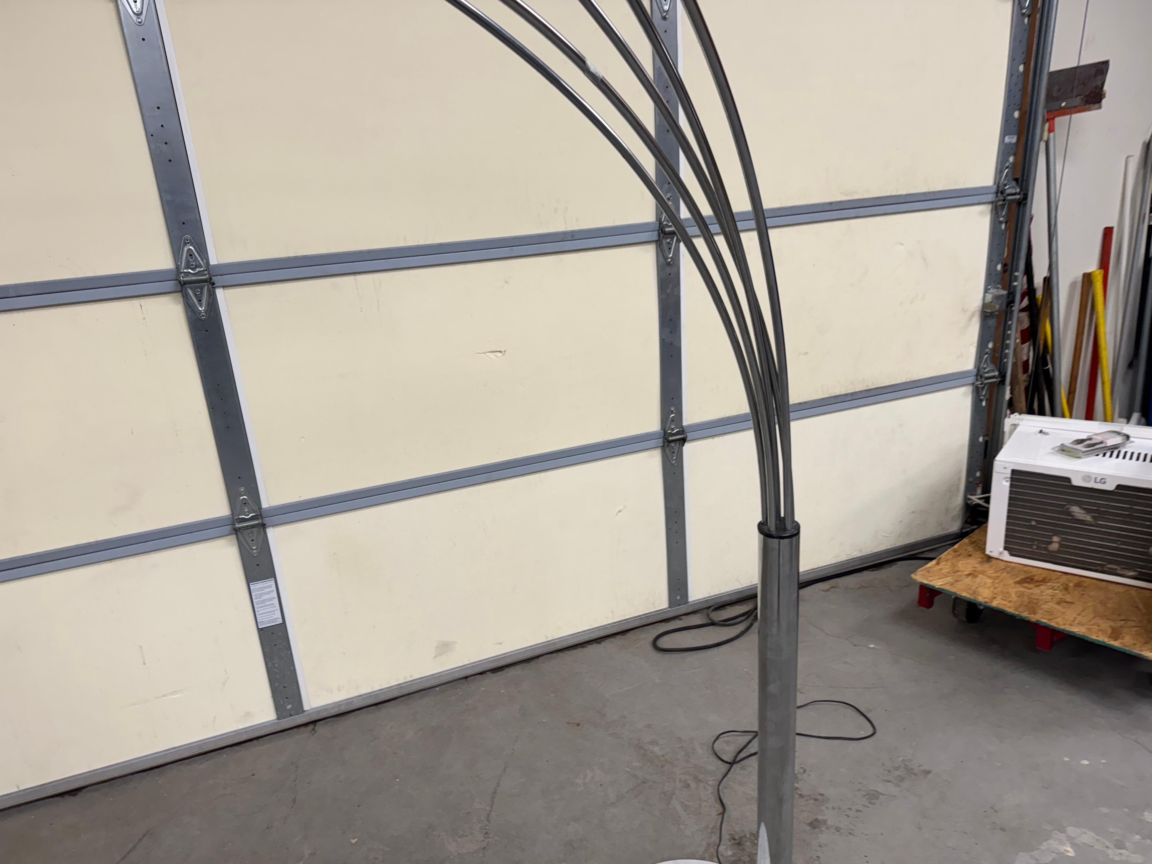 20th Century Mid-Century Modern Italian Chrome and Marble Guzzini Style 5 Arm Arc Floor Lamp