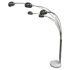 Mid-Century Modern Italian Chrome and Marble Guzzini Style 5 Arm Arc Floor Lamp