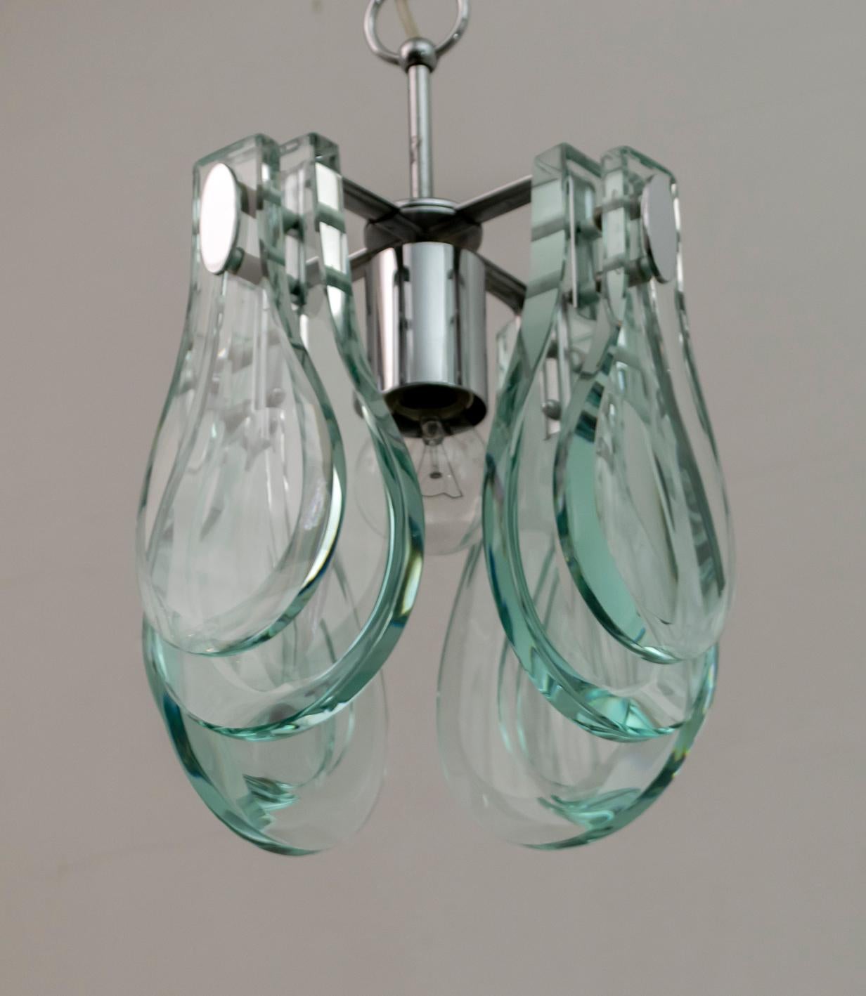 Italienische Mid-Century-Modern-Pendelleuchte aus Chrom und dickem Glas von Veca, 1960er Jahre im Angebot 2