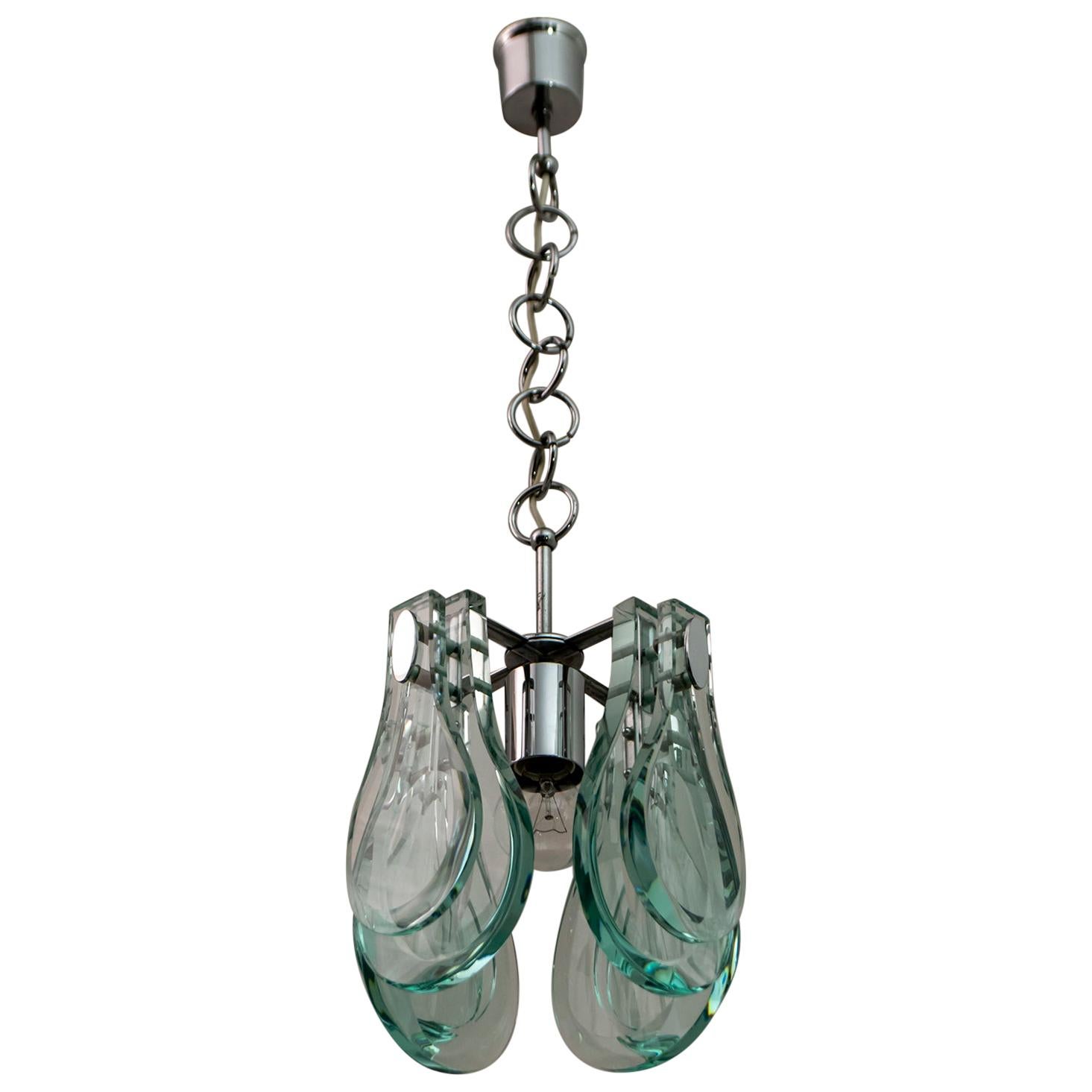Mid-Century Modern Italian Chrome and Thick Glass Pendant by Veca, 1960s