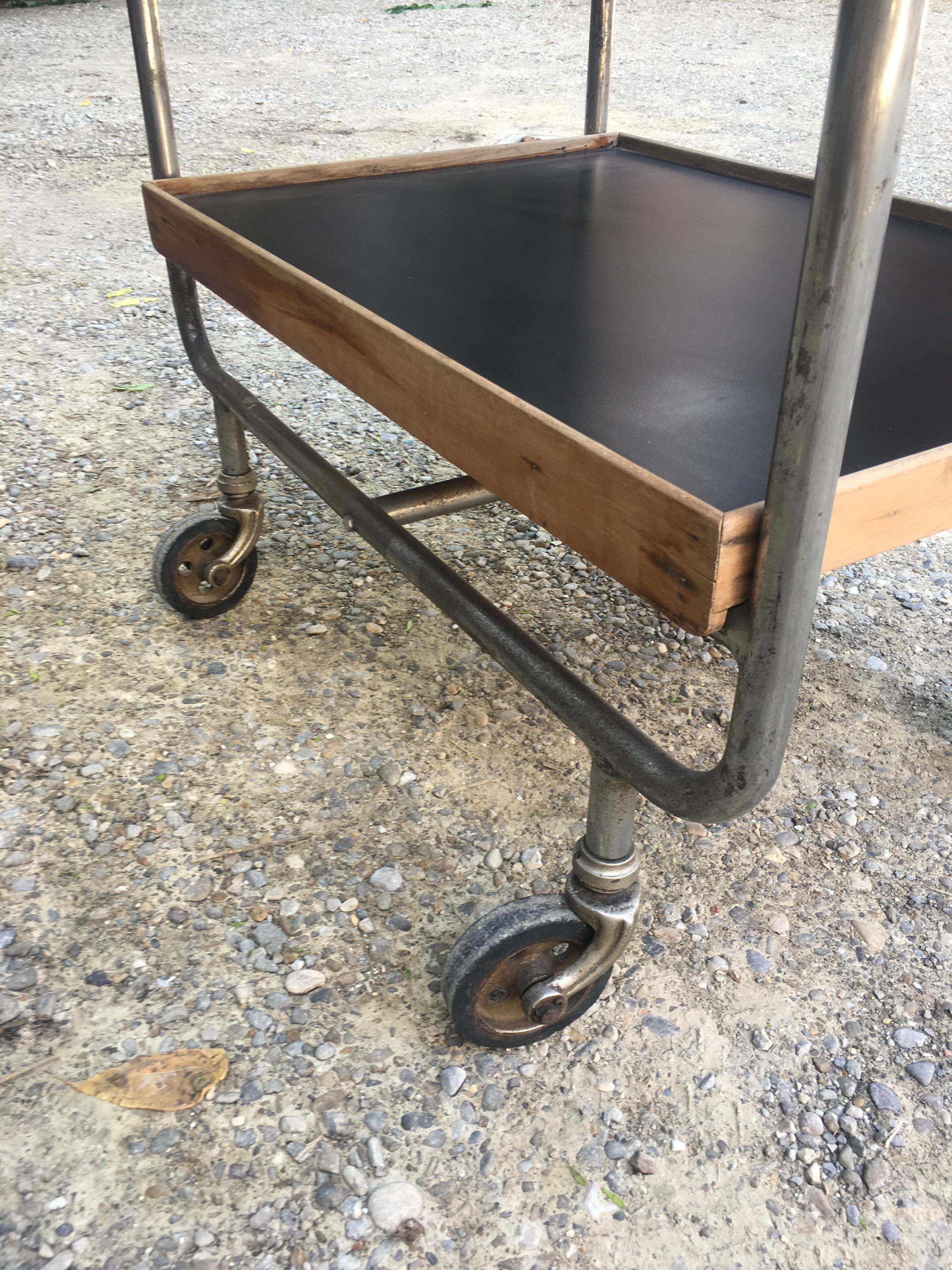 Mid-20th Century Mid-Century Modern Italian Chrome Bart Cart with Wooden Shelves, 1960s