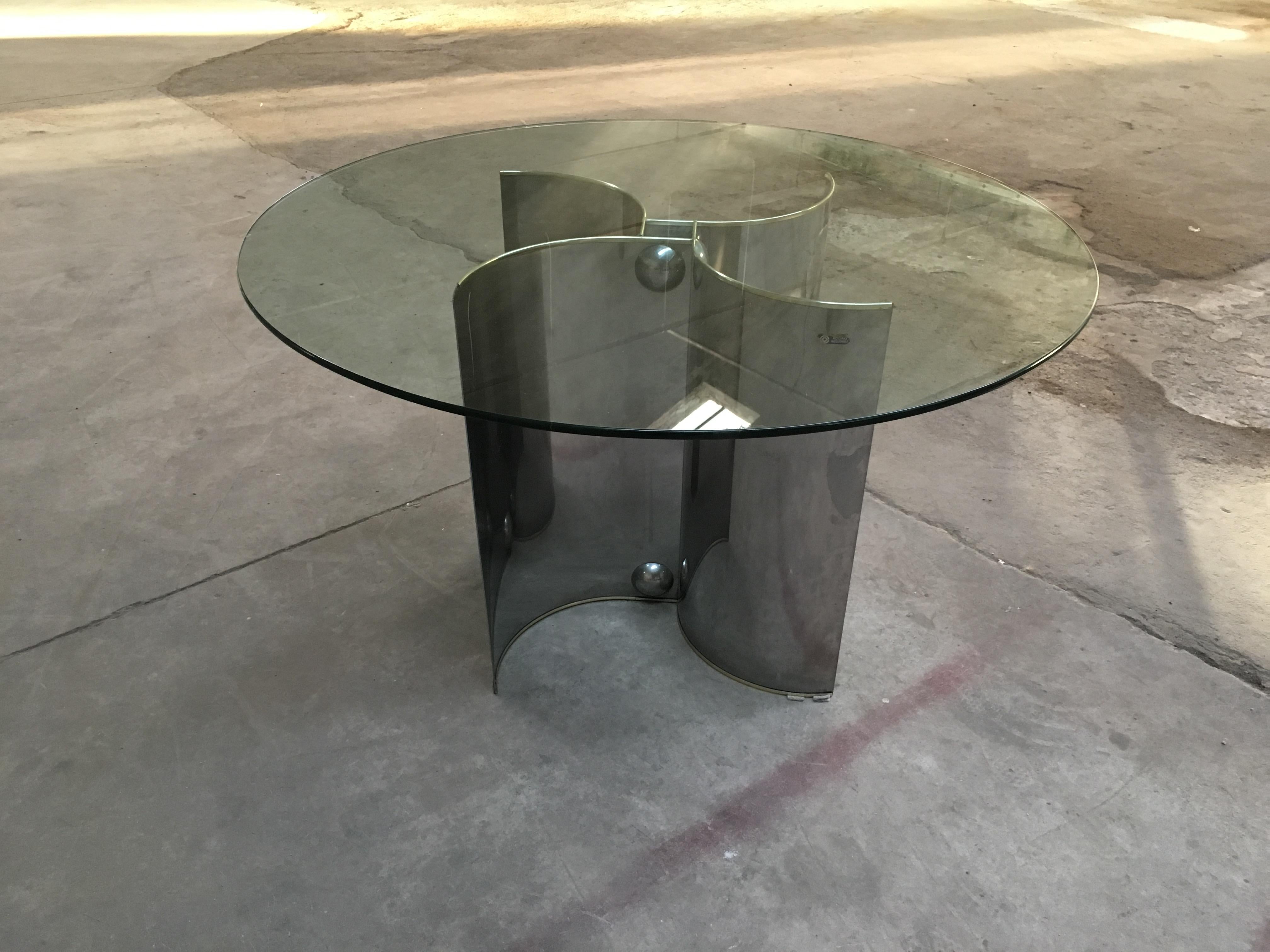 Mid-Century Modern Italian Chrome Base Dining Table with Glass Top, 1970s 6
