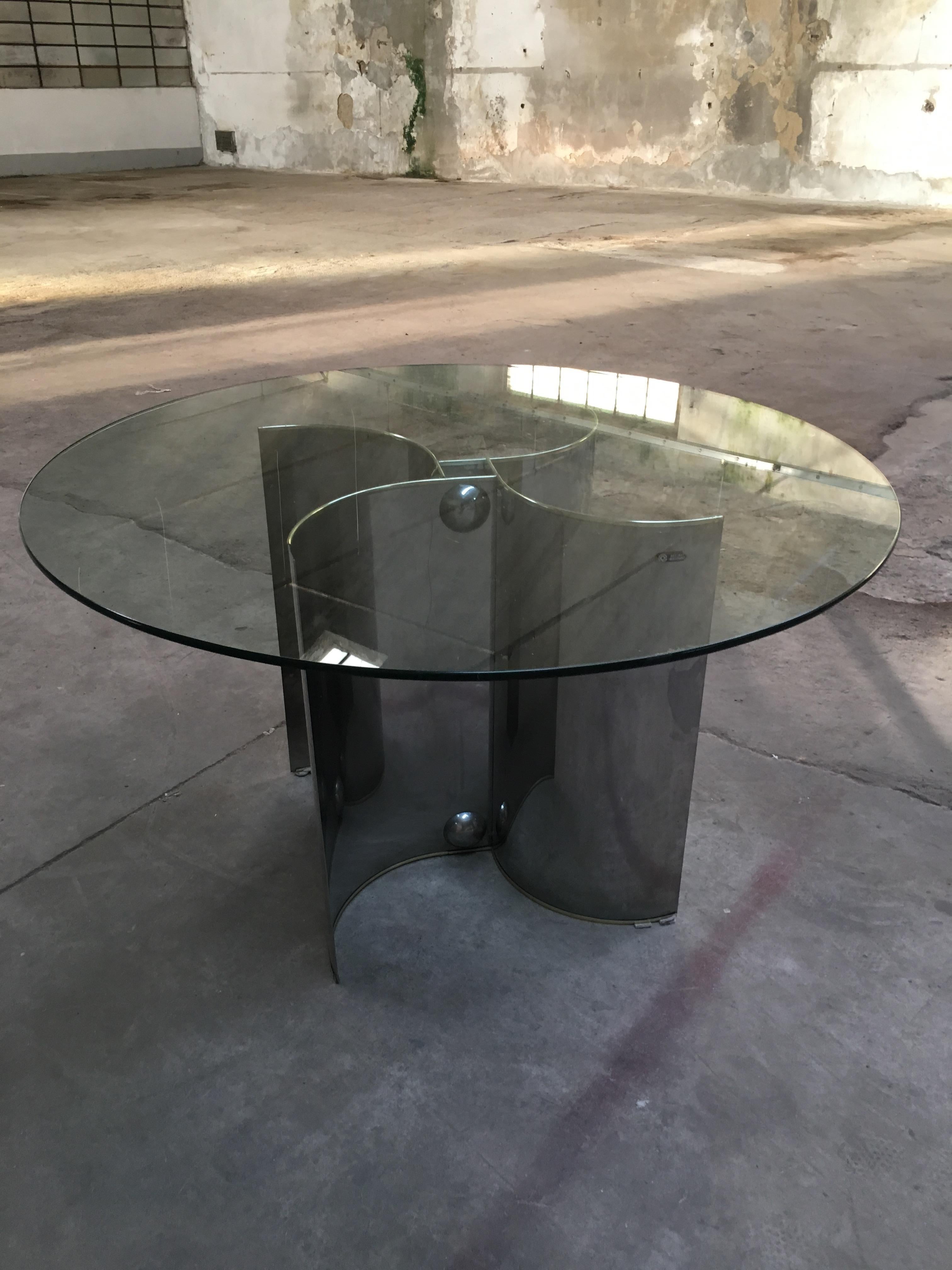 Mid-Century Modern Italian Chrome Base Dining Table with Glass Top, 1970s 7