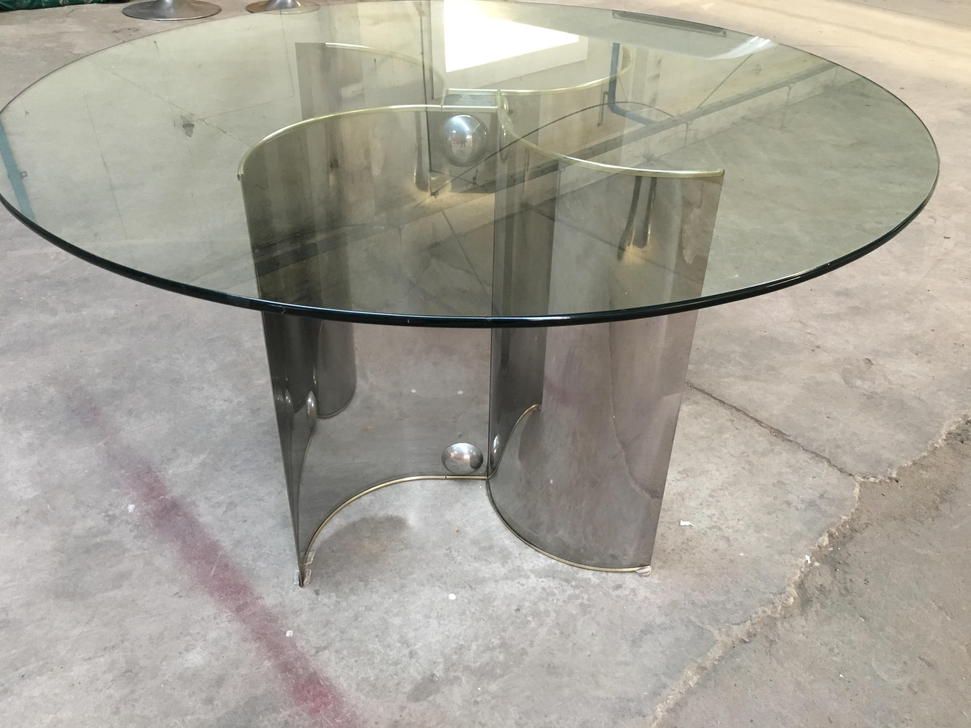 Late 20th Century Mid-Century Modern Italian Chrome Base Dining Table with Glass Top, 1970s