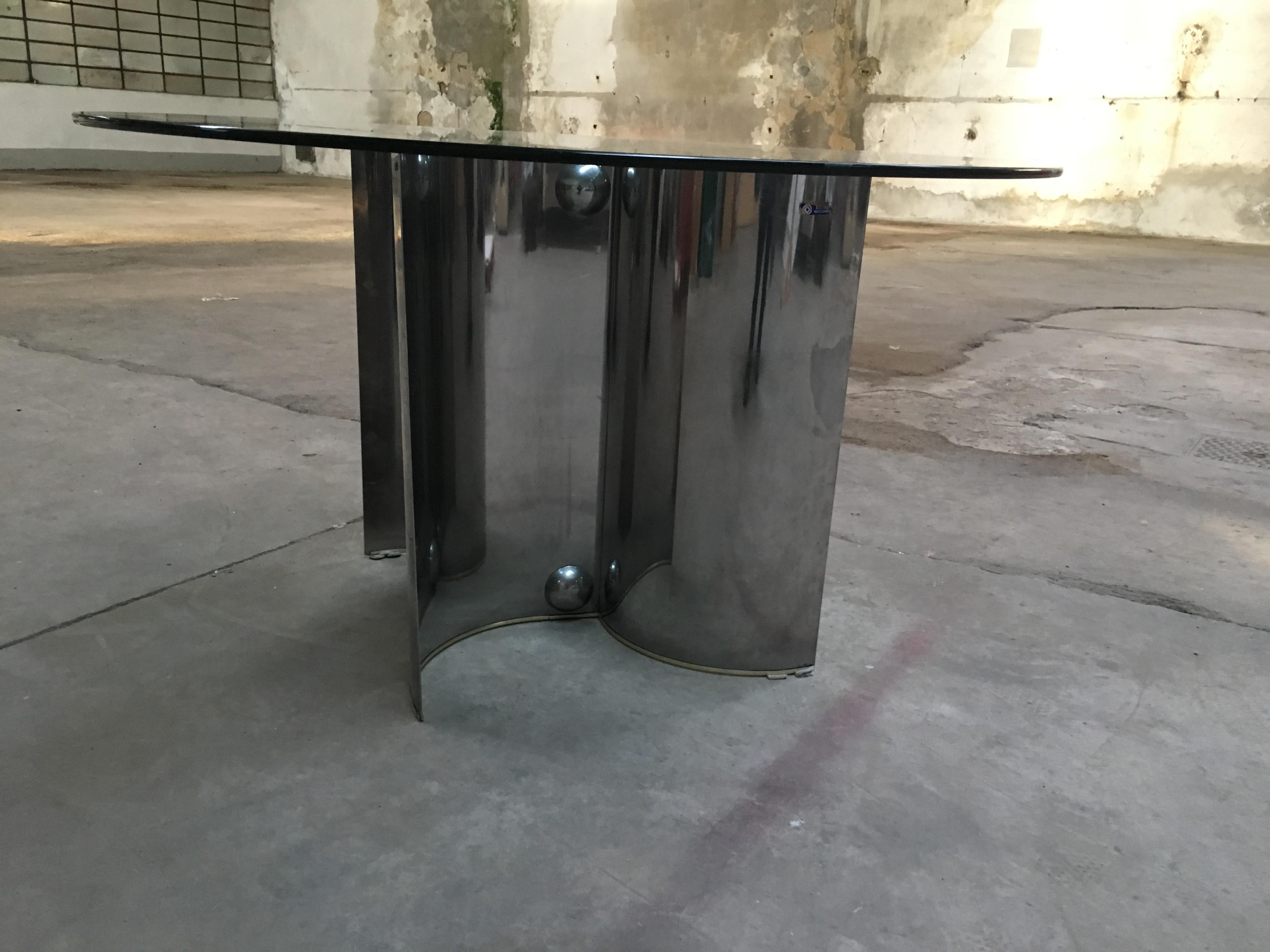 Mid-Century Modern Italian Chrome Base Dining Table with Glass Top, 1970s 1