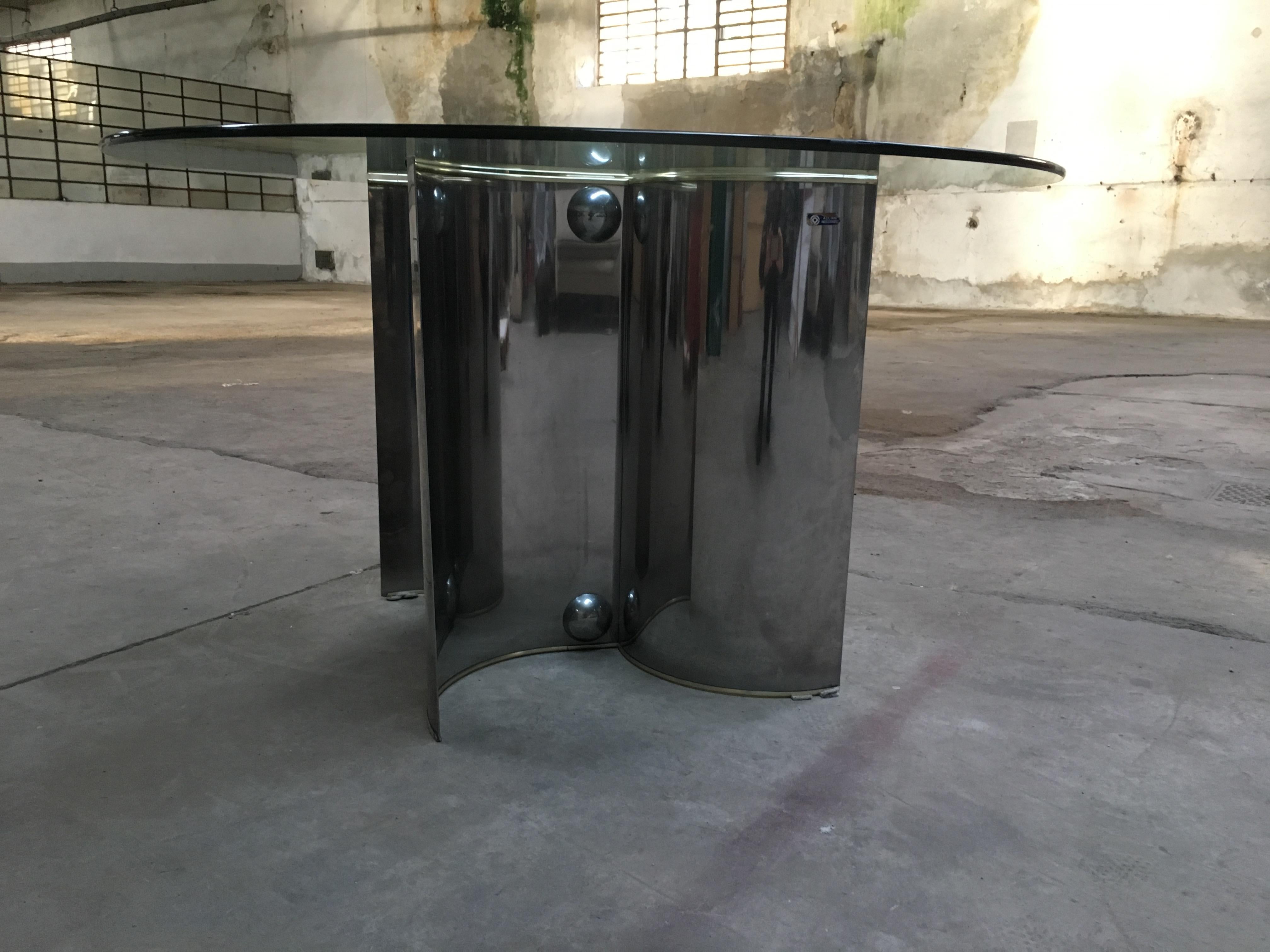 Mid-Century Modern Italian Chrome Base Dining Table with Glass Top, 1970s 3