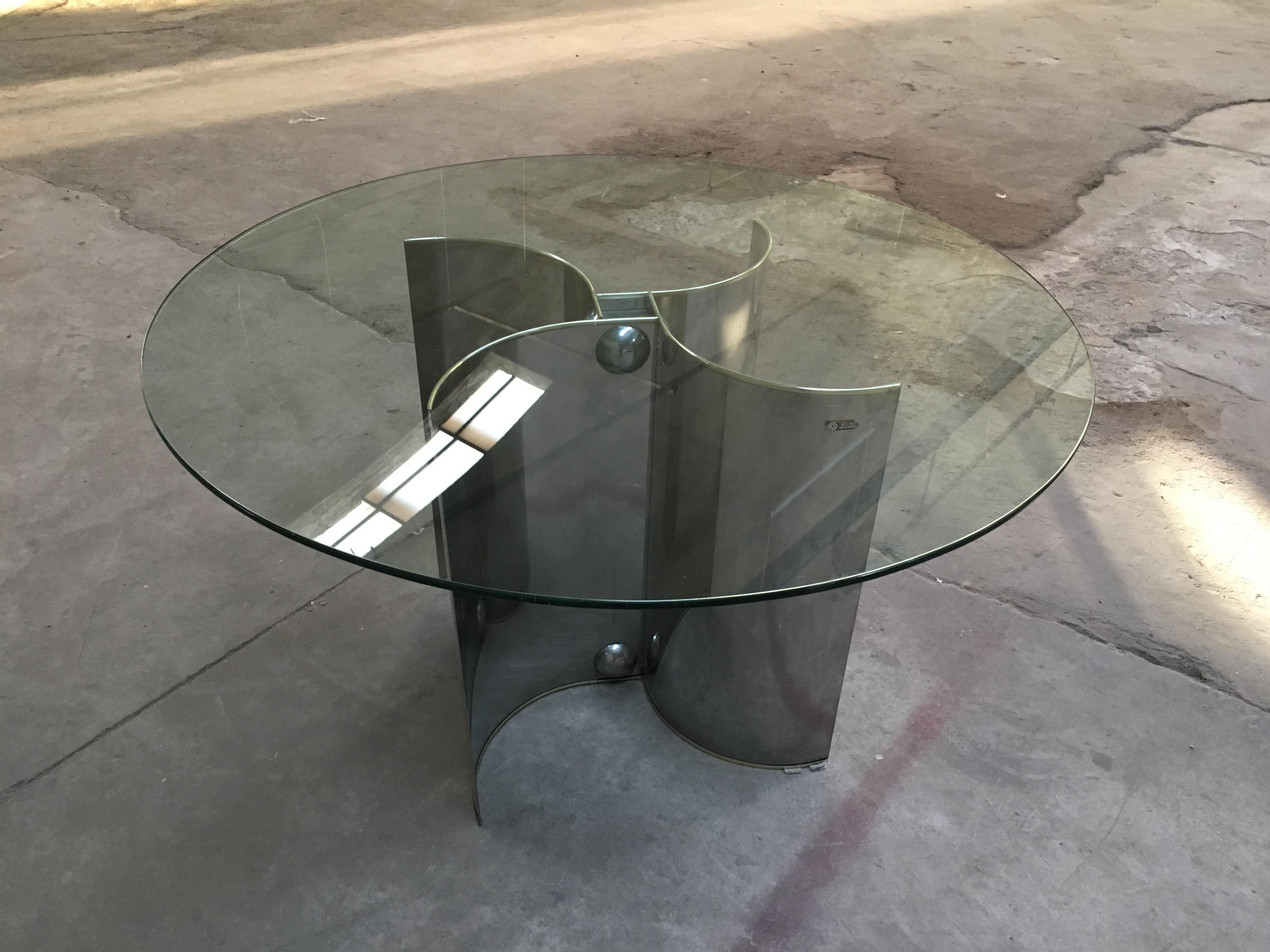 Mid-Century Modern Italian Chrome Base Dining Table with Glass Top, 1970s 5